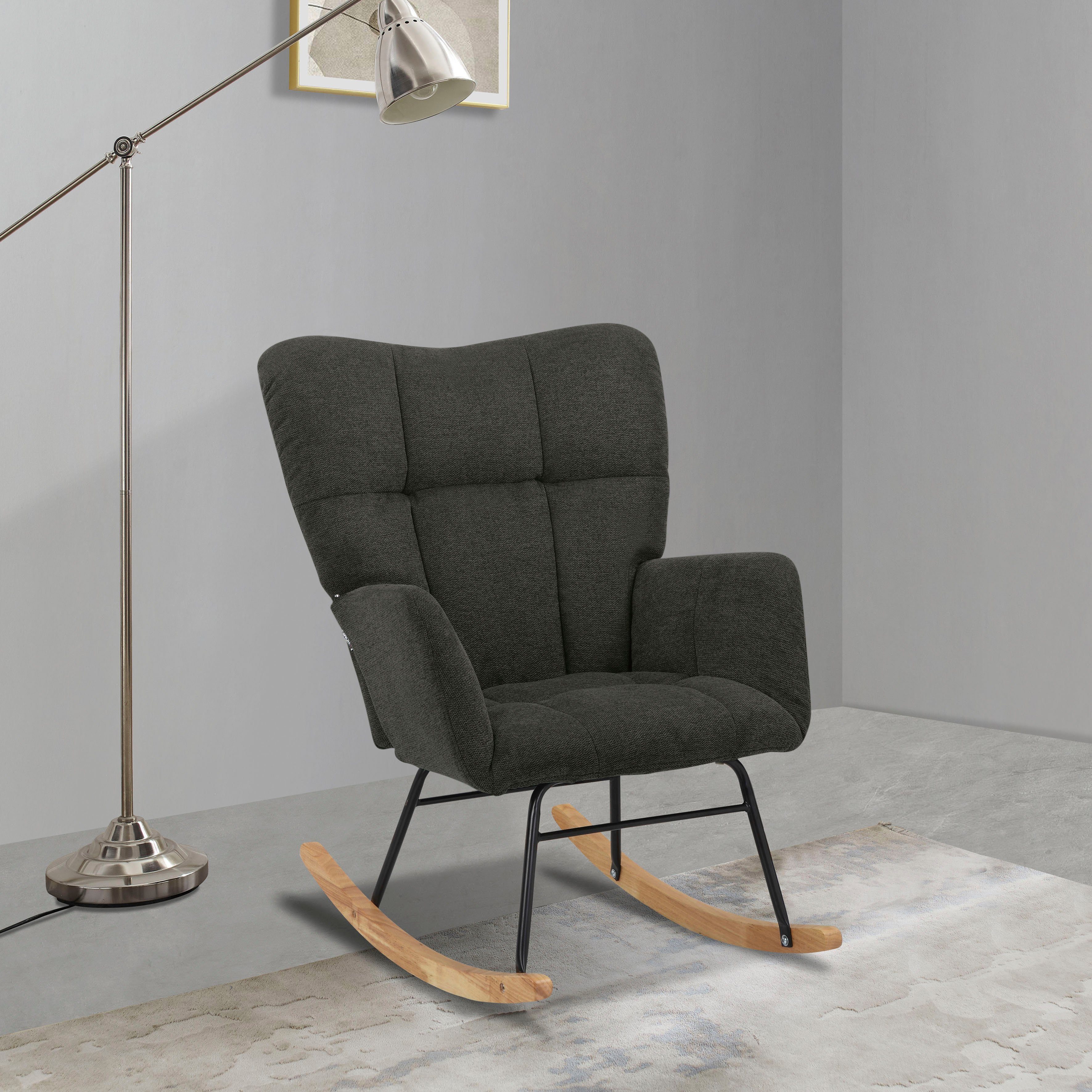 INOSIGN Schommelstoel Anika, ophaalstoel woonkamer met functie Zacht verdikte zitting en rugleuning, poten van metaal en hout, zithoogte 48 cm (1 stuk)