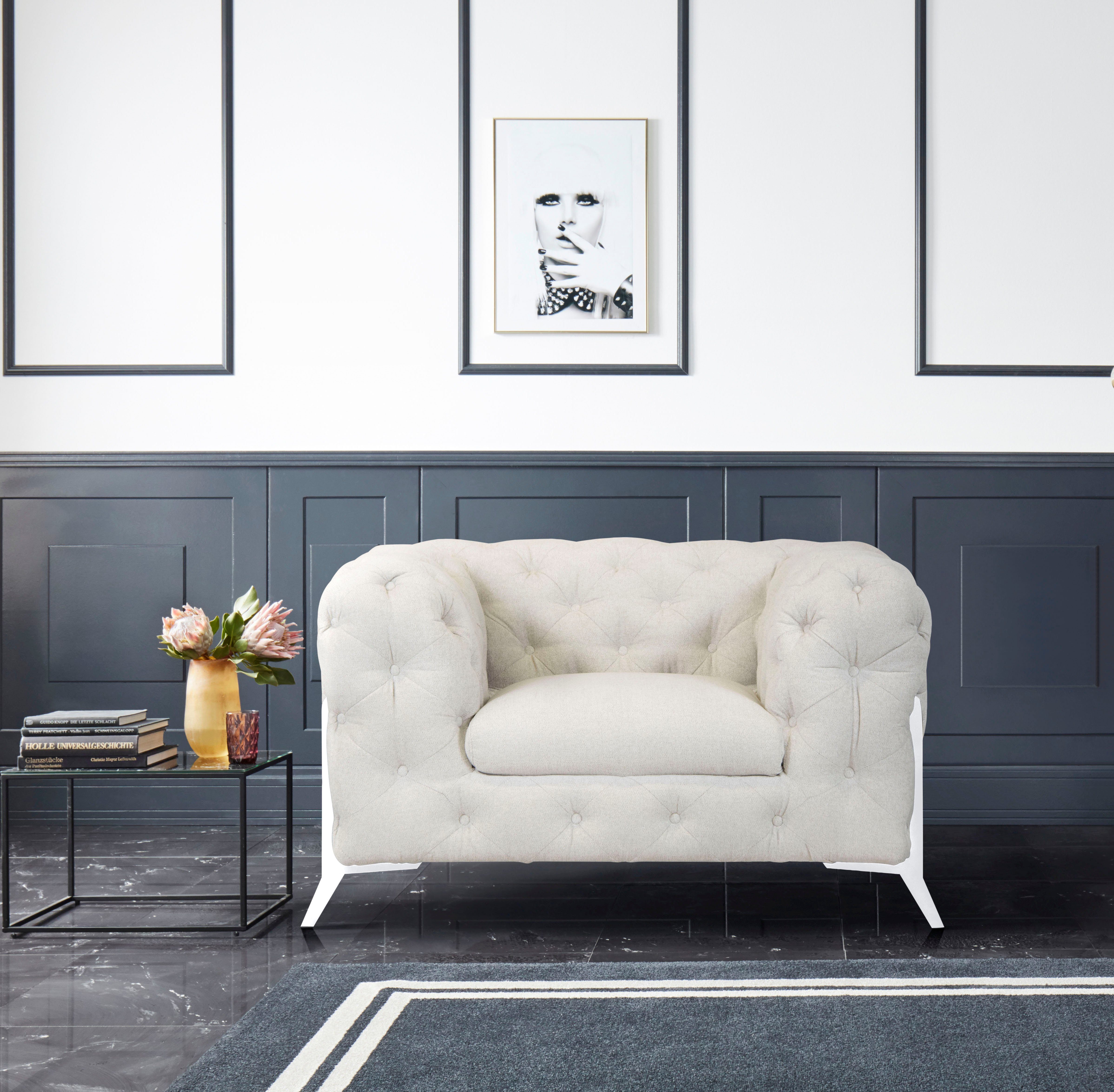 Leonique Chesterfield-fauteuil Amaury Fauteuil luxueuze capitonnage, moderne chesterfield look, kleur van de poten ter keuze