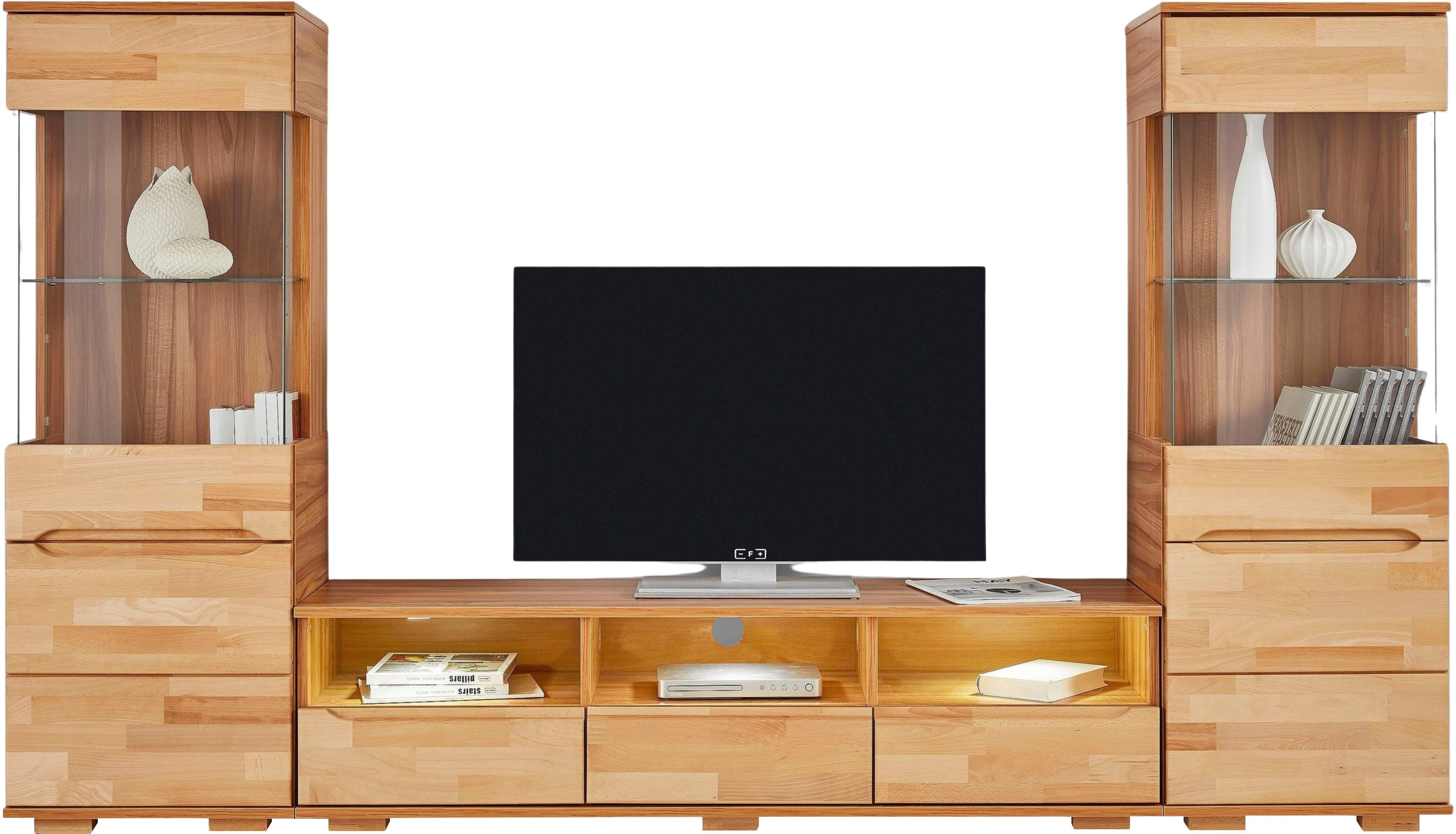Home affaire Wandmeubel Vetro, fronten massief hout, lichaam houtvezelplaat, gripgaten Vloeren gedeeltelijk verplaatsbaar, kabeldoorvoer bij TV gedeelte (set, 3 stuks)