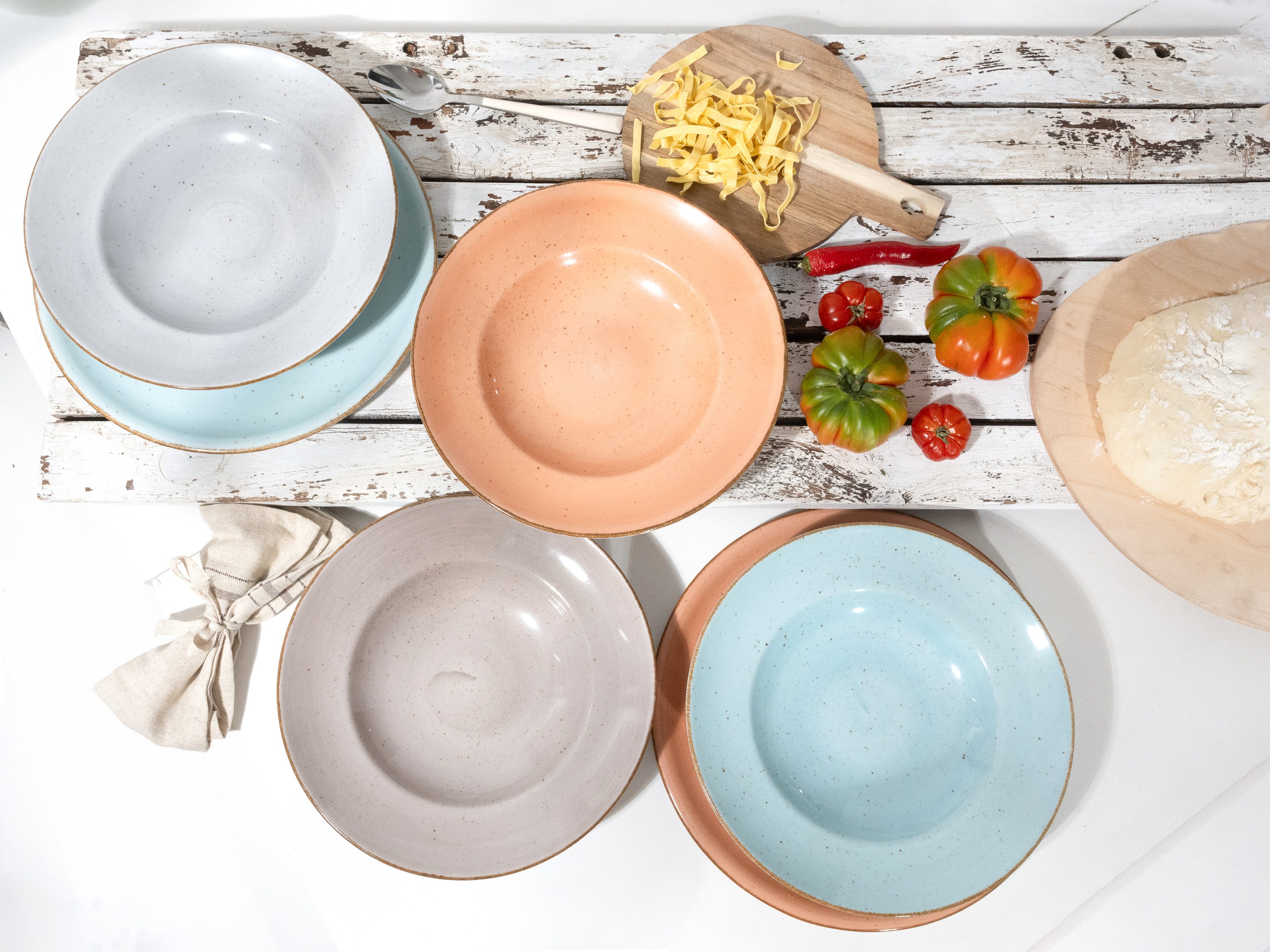 CreaTable Pastabord Dinerbord vintage nature Bordenset voor 4 personen, porselein (set, 4-delig)