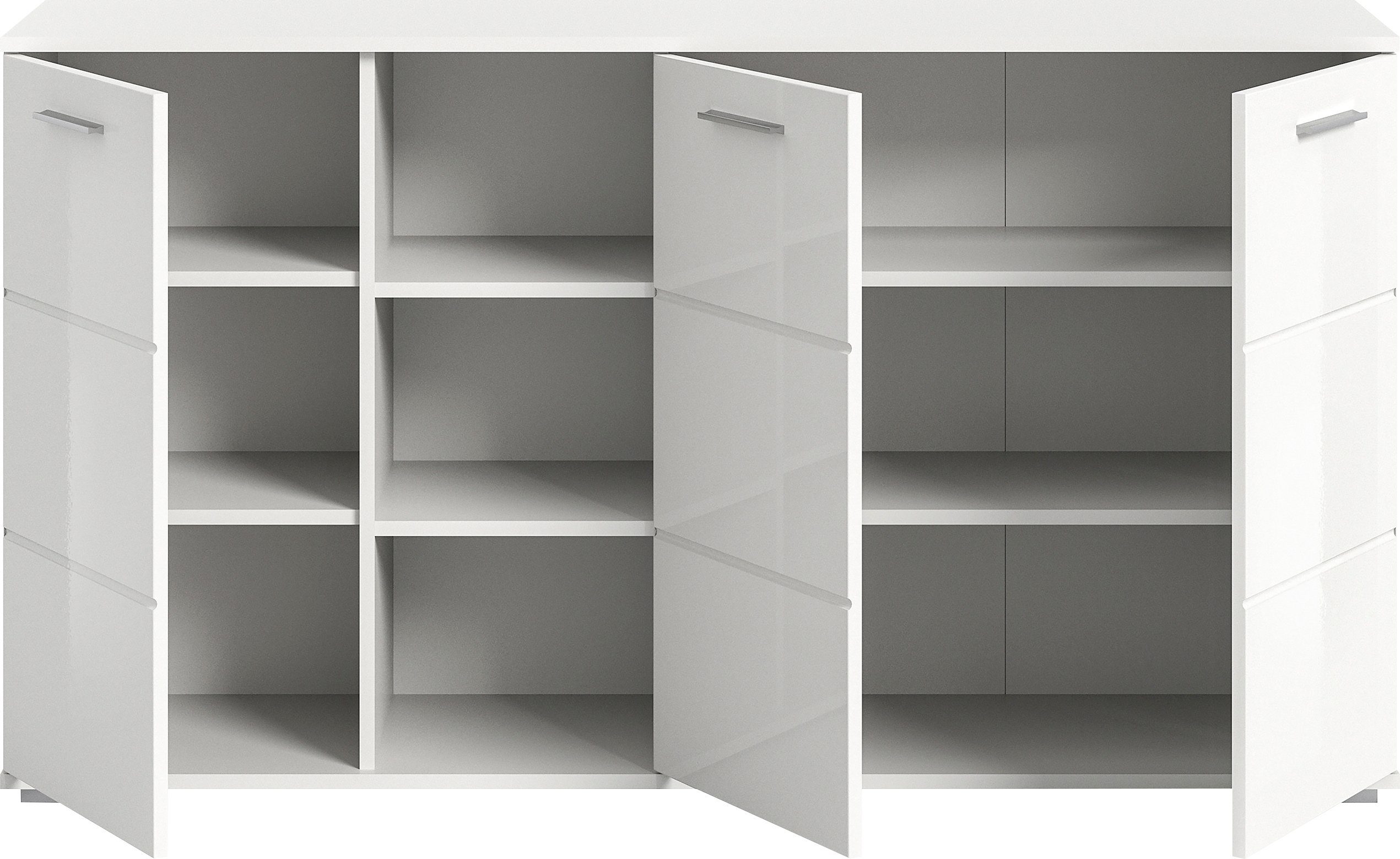 INOSIGN Dressoir Valge, Breedte 150 cm, 3 Deuren, 4 in hoogte verstelbare Planken, 3 Open Vakken