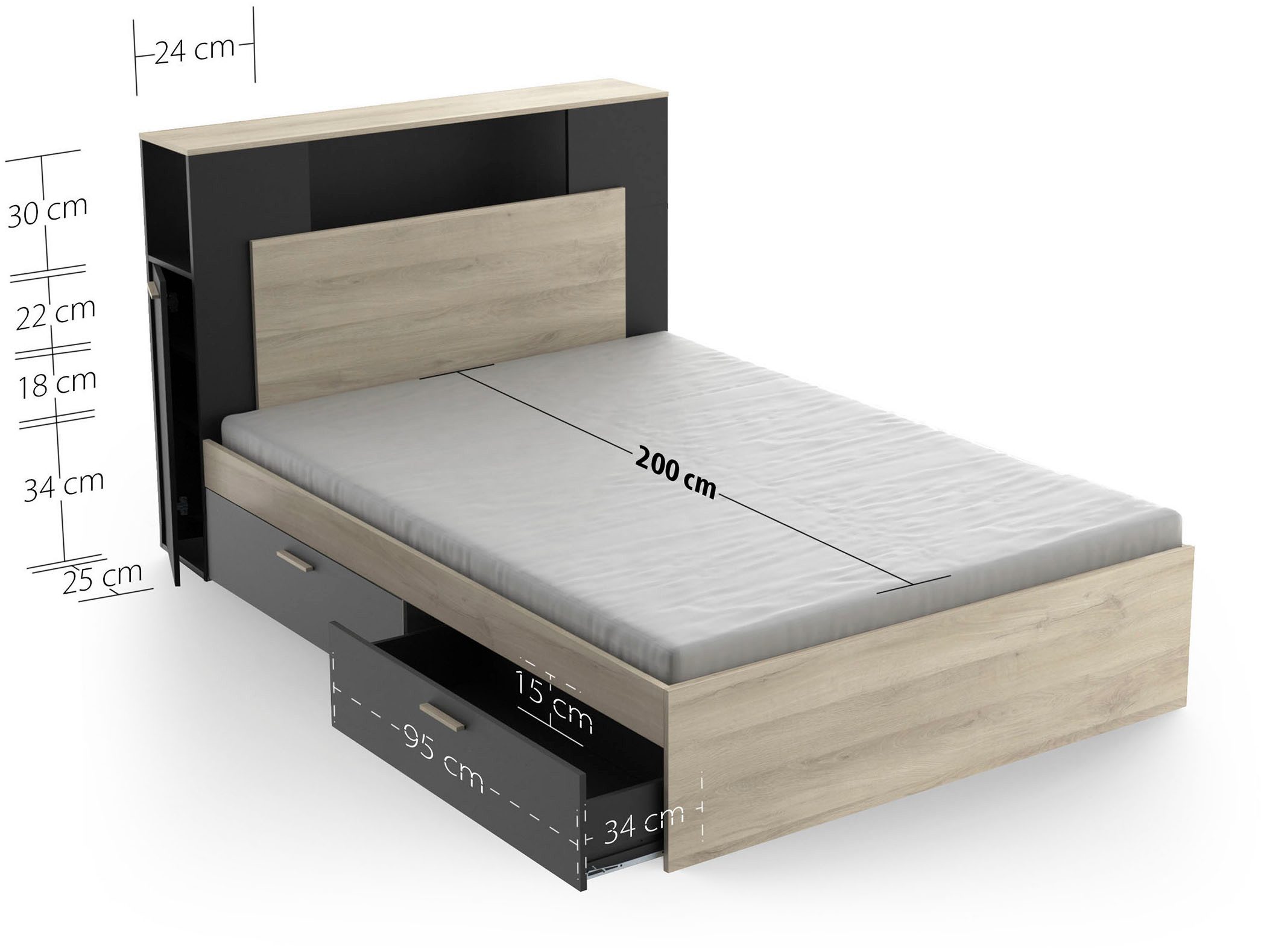 Demeyere GROUP Bedframe LIFE ideaal voor kleine kamers, ruimtebesparend, veel opbergruimte
