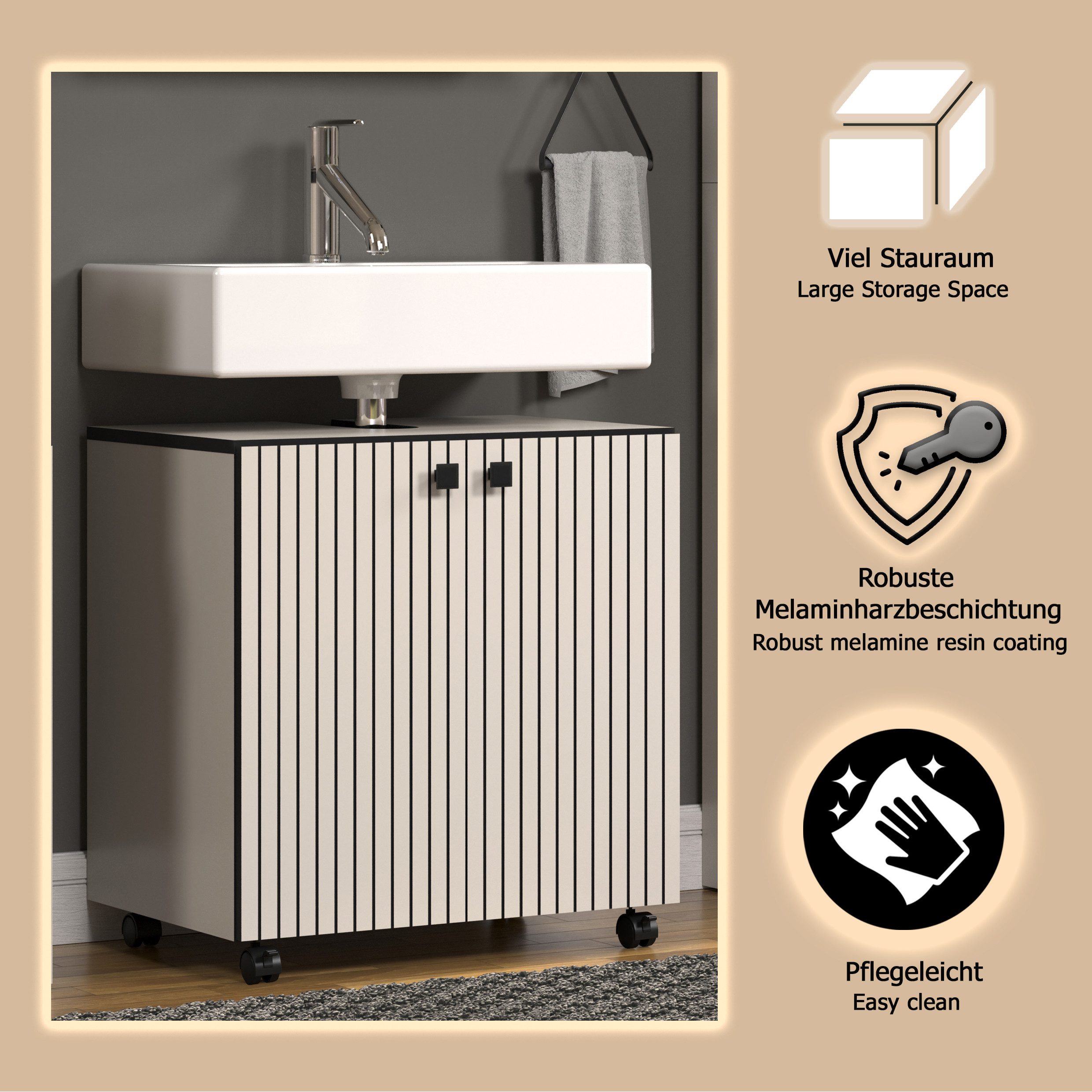 welltime Wastafelonderkast Amrum BxHxD 80 x 64 x 42 cm wastafelonderkast eiken rillen-look