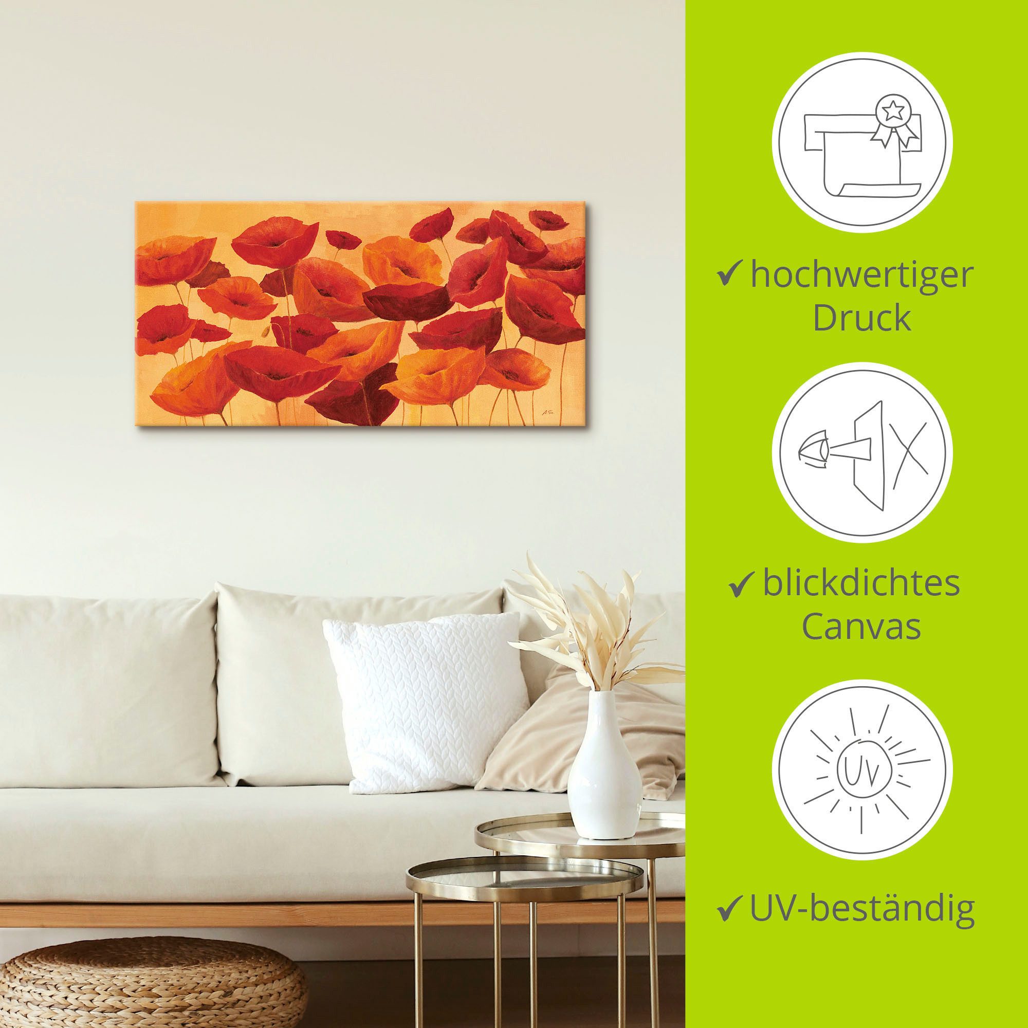 Artland Artprint op linnen Klaprozenveld gespannen op een spieraam