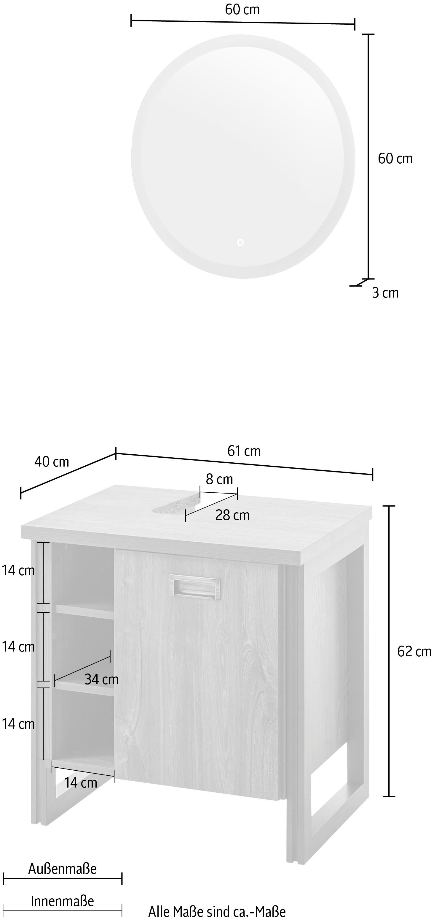 Home affaire Badkamerserie Detroit, badkamer in industriële stijl, incl. LED, 2-delig badkamer (2-delig)