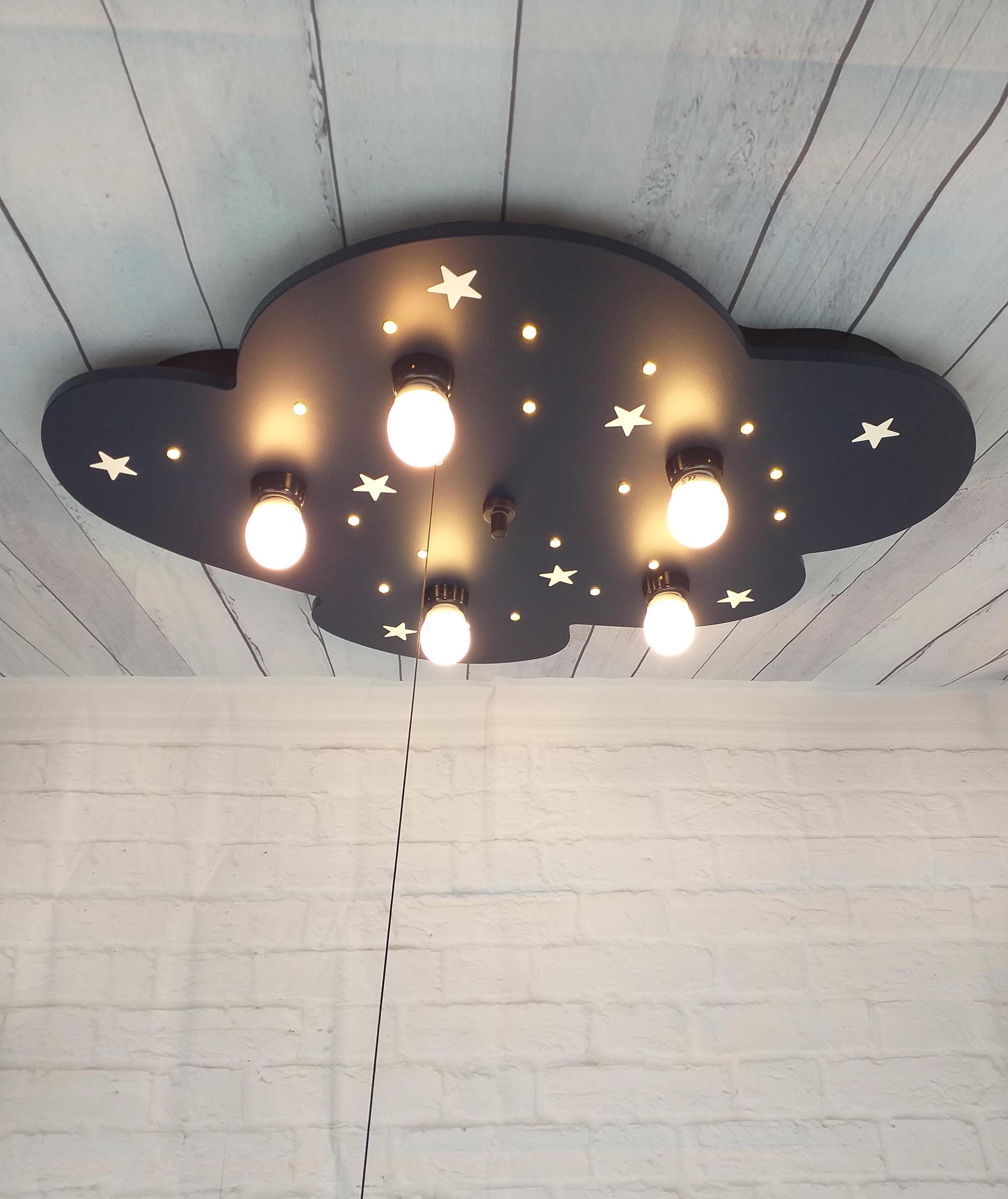 niermann Plafondlamp Wolk Plafondlamp wolk blauw met fluorescerende sterretjes (1 stuk)