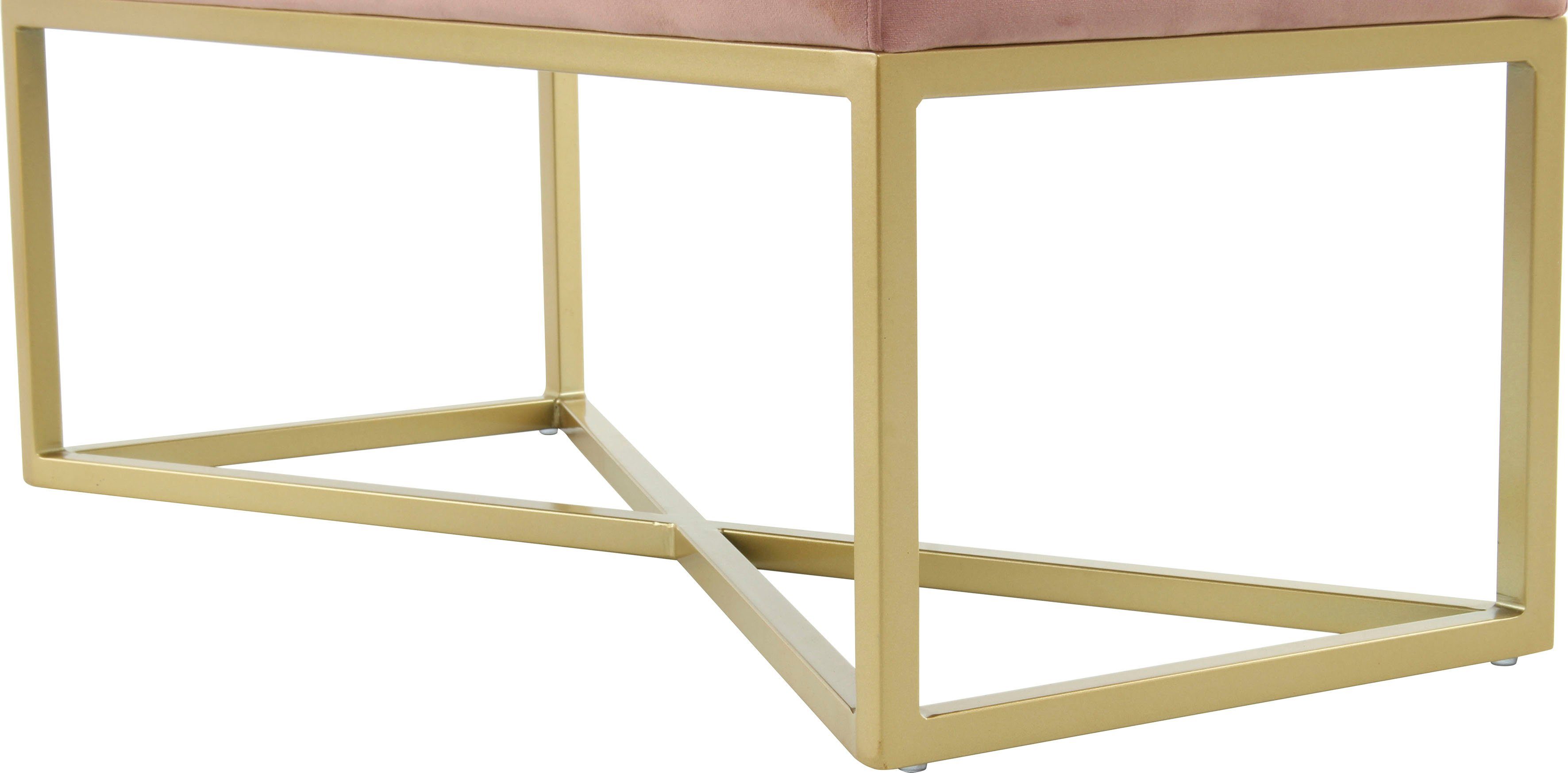 Kayoom Hockerbank Cameron 125, glamoureus ontwerp, glanzende metalen voeten, in fluweel-look comfortabel, elegant, met decoratieve knopen, goudkleur-gecoat ijzeren frame (1 stuk)