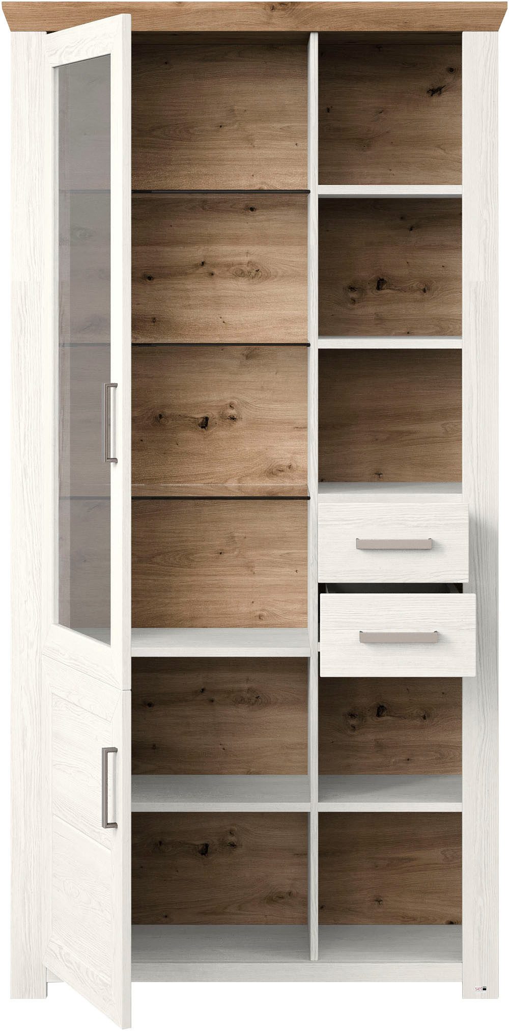 set one by Musterring Staande vitrinekast York Type 05 en 06, met Glazendeur, verlichting optioneel, hoogte 207 cm