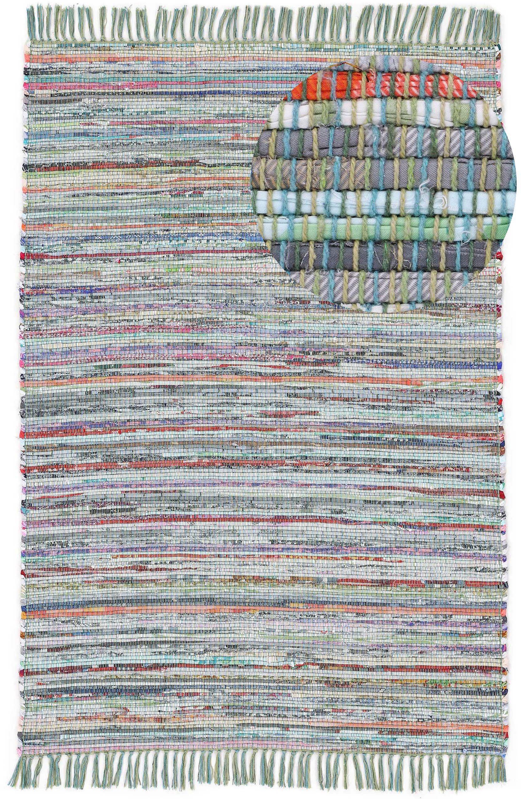 carpetfine Vloerkleed Kelim Chindi, omkeerbaar tapijt handgeweven, patchwork tapijt met franjes, ook verkrijgbaar in loperformaten