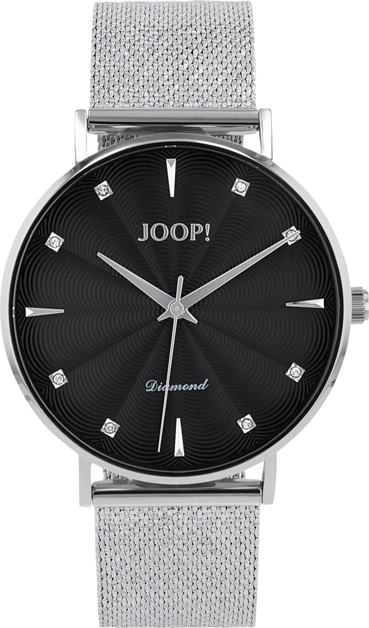 Joop! Kwartshorloge Polshorloge, dameshorloge, roestvrijstalen band, analoog, diamant dames horloges zilver(kleur)