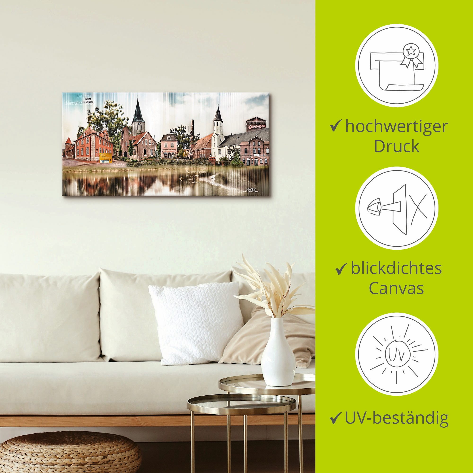 Artland Artprint op linnen Haselünne stadsgezicht collage Emsland