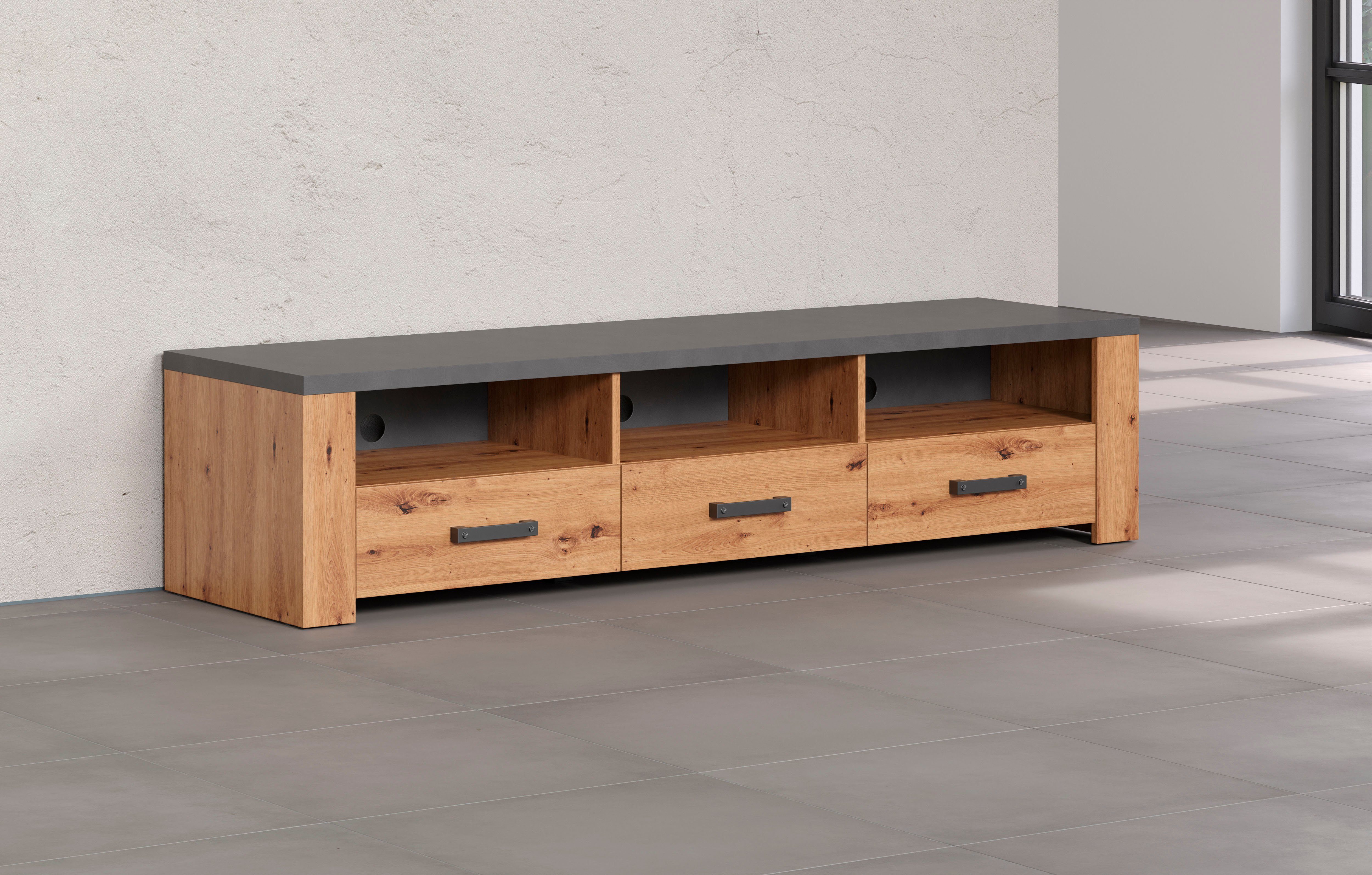Home affaire Tv-meubel Ambres TV-tafel in matte echt houtlook, met 3 open vakken, breedte 180 cm (1 stuk)