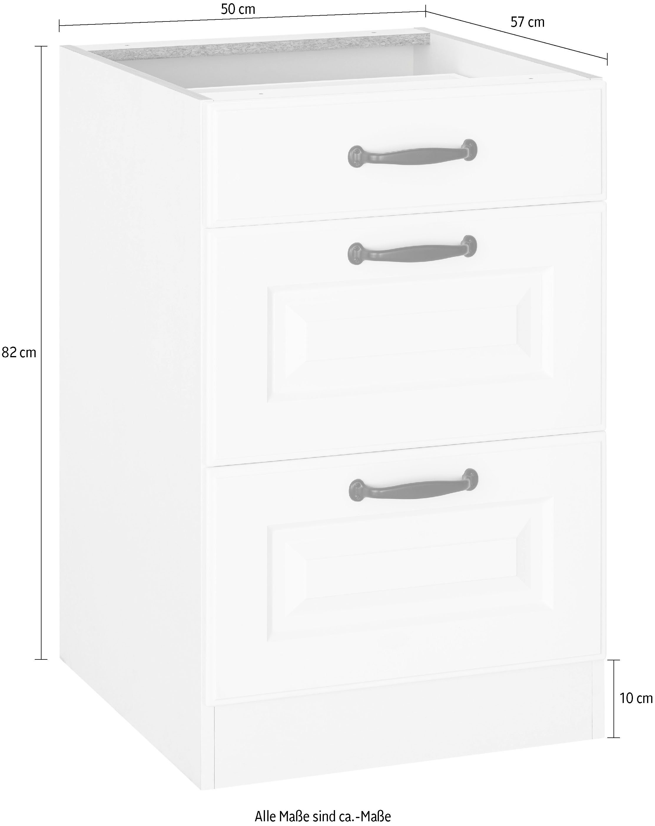 wiho Küchen Lade-onderkast Erla 50 cm breed met paneelfront, 2 grote laden, zonder werkblad