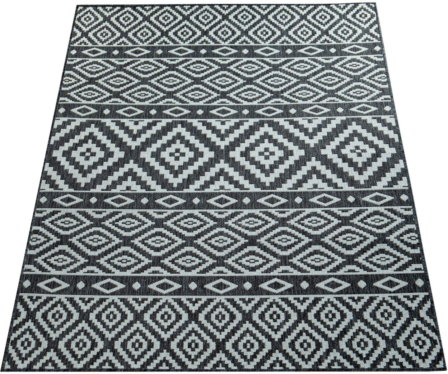 Paco Home Loper Coco 201 Tapijtloper, platweefsel, geruit design, geschikt voor binnen en buiten lopers maat 80x200 cm zwart