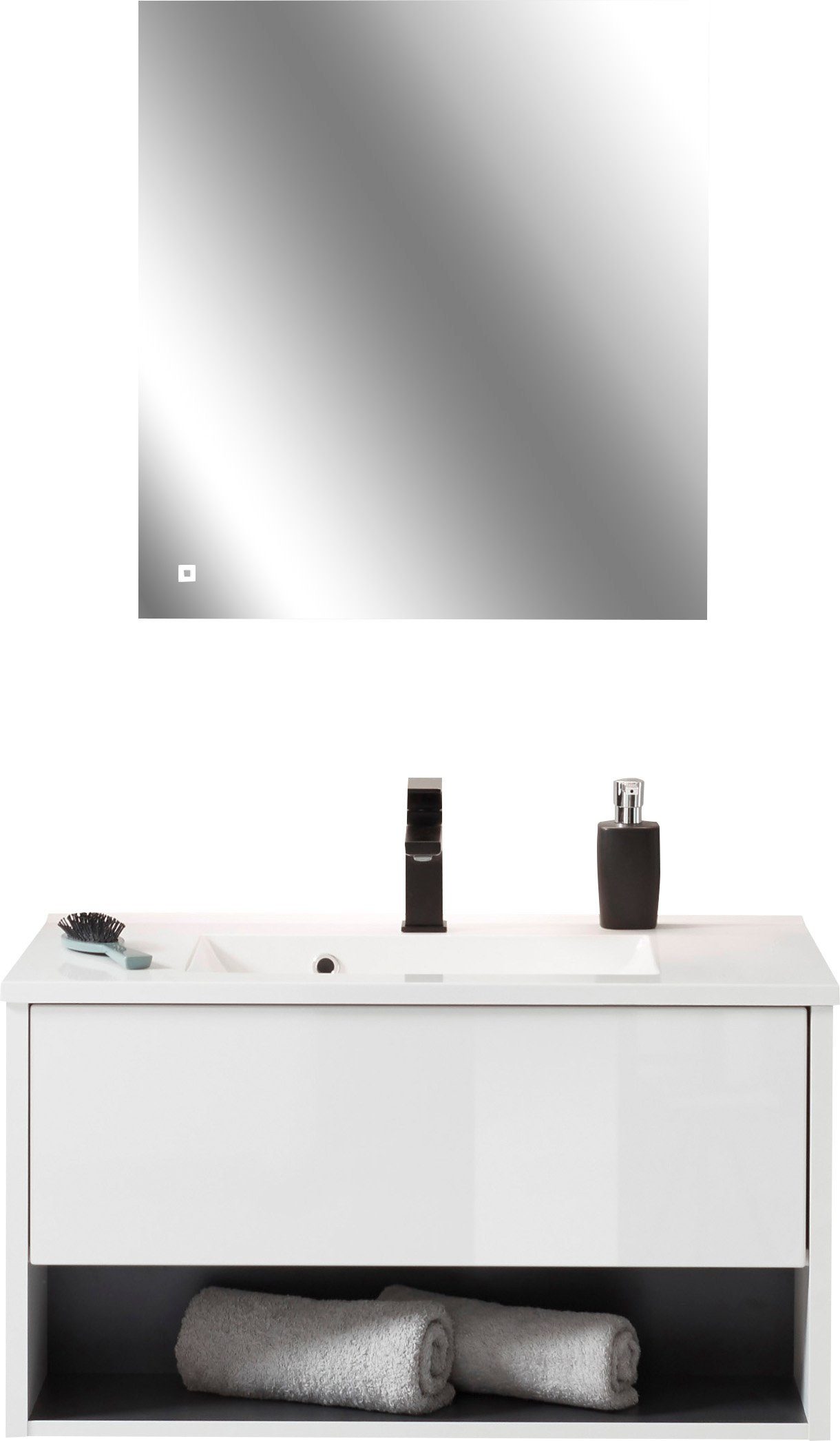 Places of Style Badkamerserie Studio Line, bad in modern ontwerp, 2-delig badkamer Wastafel en spiegel, in twee kleuren beschikbaar, veel opbergruimte (2-delig)