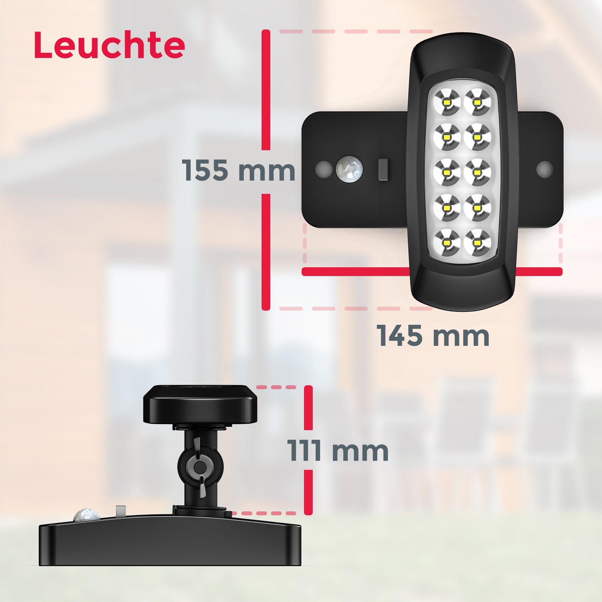 B.K.Licht Ledwandlamp voor buiten Zonnebuitenlamp met PIR bewegingssensor, IP44, zwart