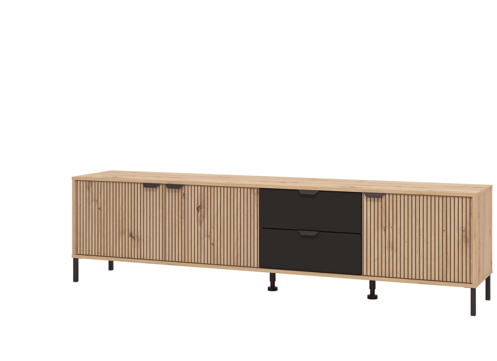 Home affaire Tv-meubel Mayenne TV-Lowboard, Breedte 208 cm Kast met 3 deuren in groeflook, 2 lades
