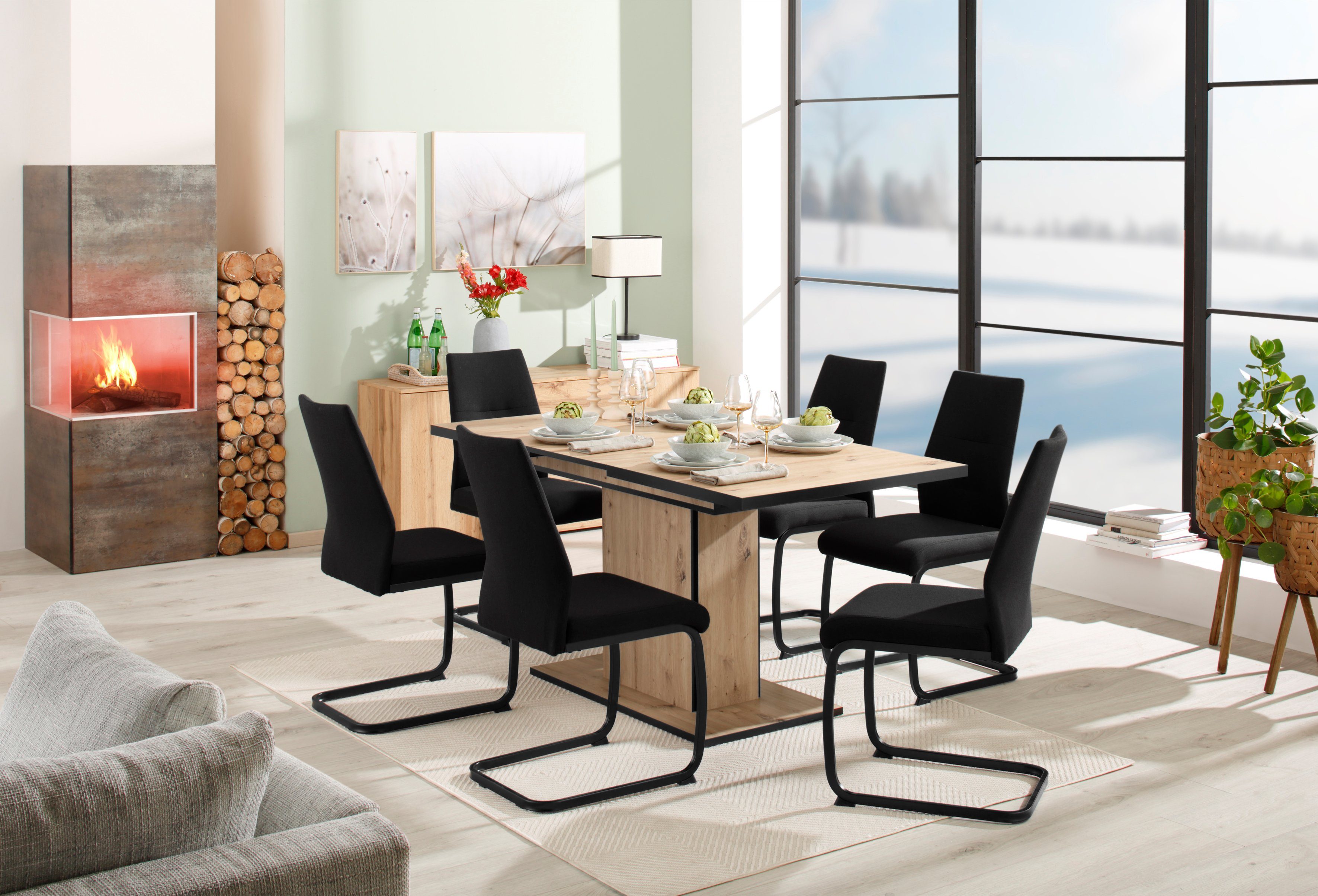 HELA Eethoek Ariana, TOPSELLER! OTTOs Choice, uitschuifbare eettafel, 6 stoelen Tafel uitschuifbaar 120 -160 cm, draagvermogen 140 KG, comfortabel