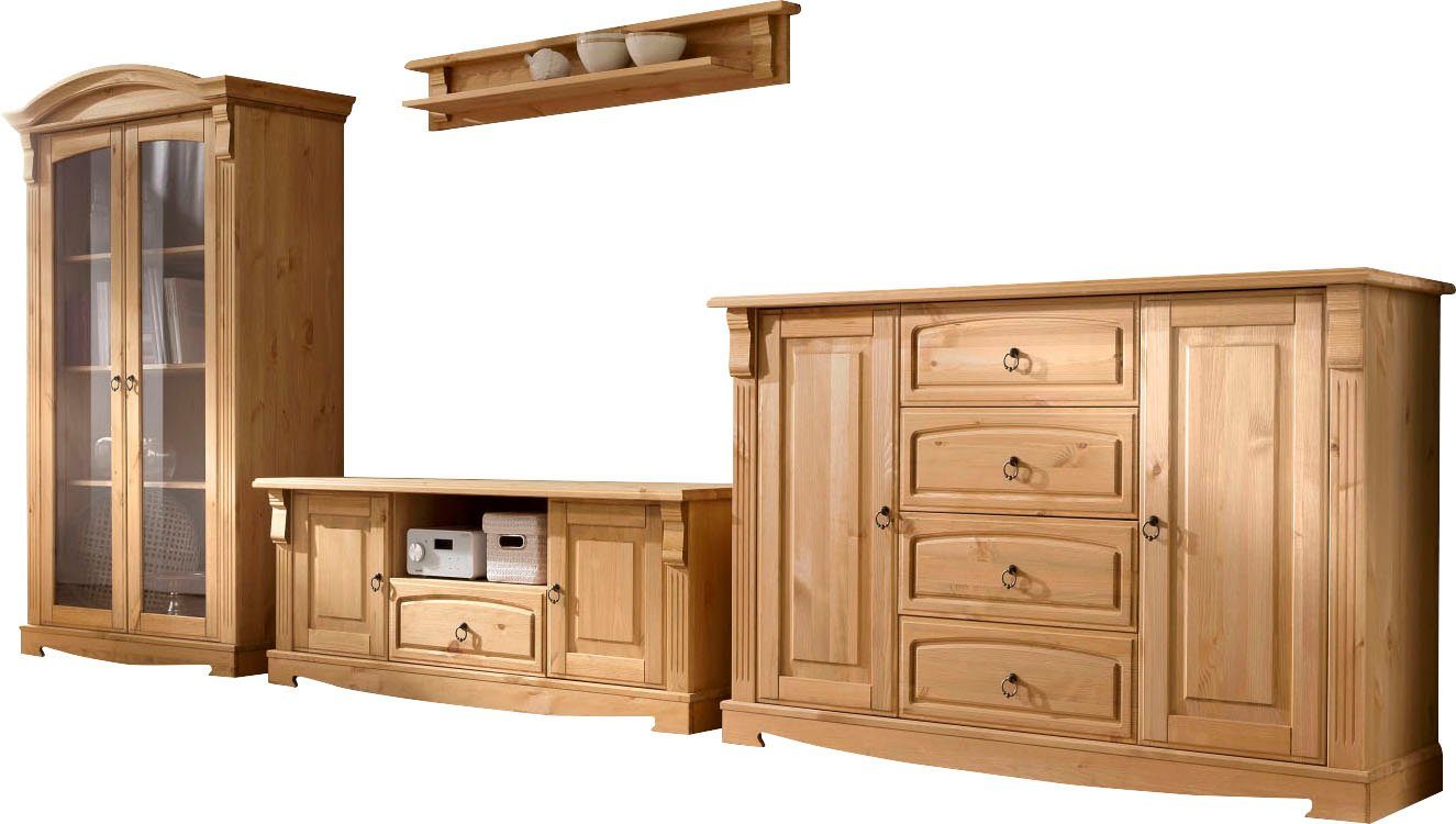 Home affaire Wandmeubel ANNA van massief dennenhout, fsc, in romantische landelijke stijl (set, 4-delig) tv-wandmeubels beige