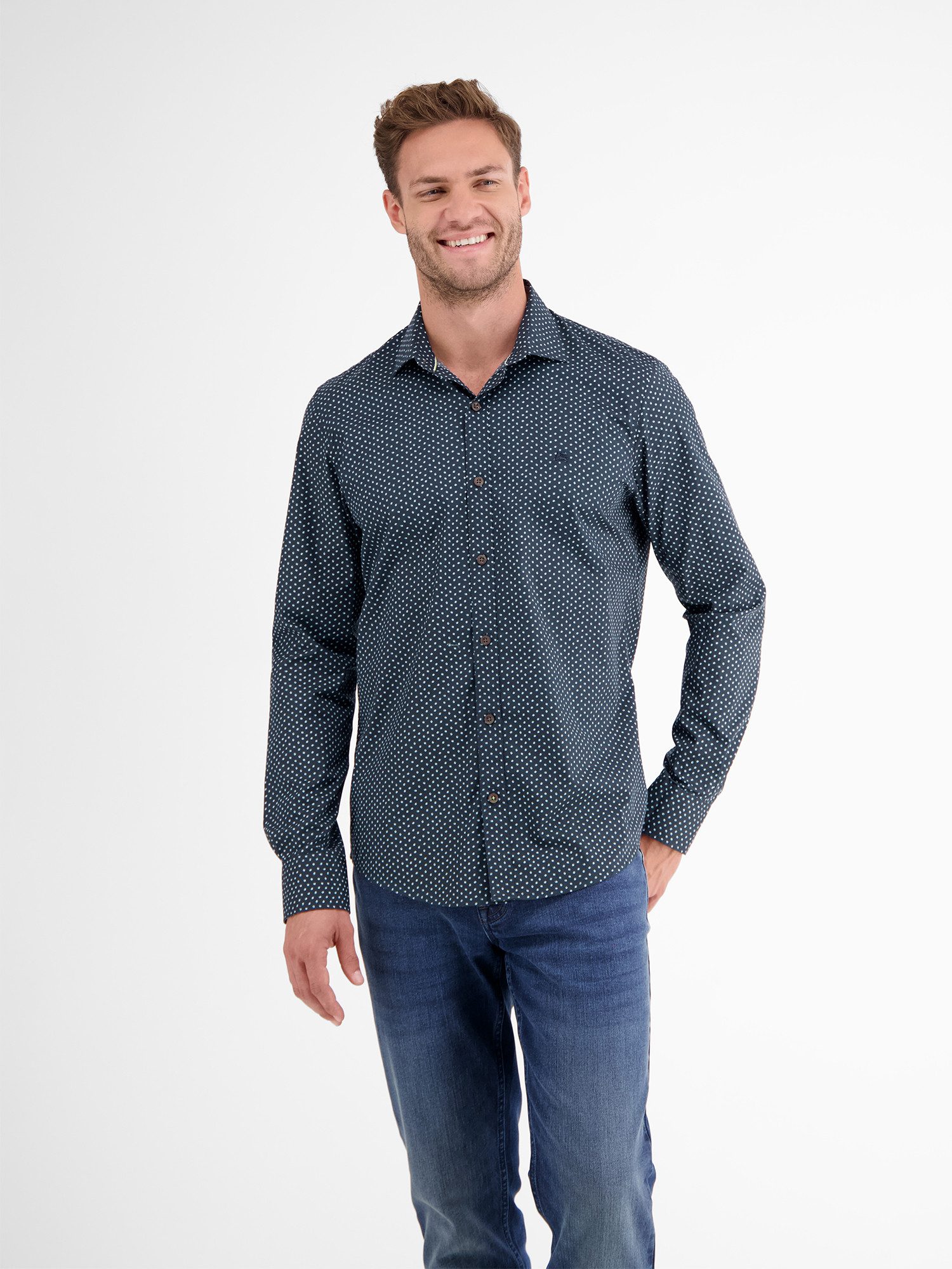 Lerros Overhemd met lange mouwen LERROS modieus poplin overhemd voor heren met stretchpercentage heren overhemden maat S blauw