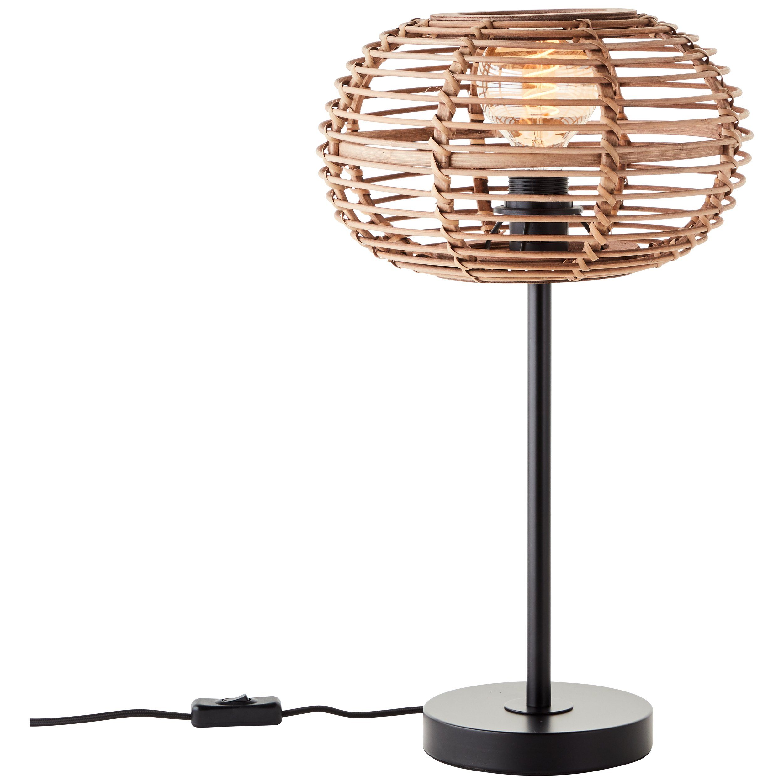 Brilliant Leuchten Tafellamp Woodball met bamboe kap, 49 x 28 cm, e27, matte zwart/natuur