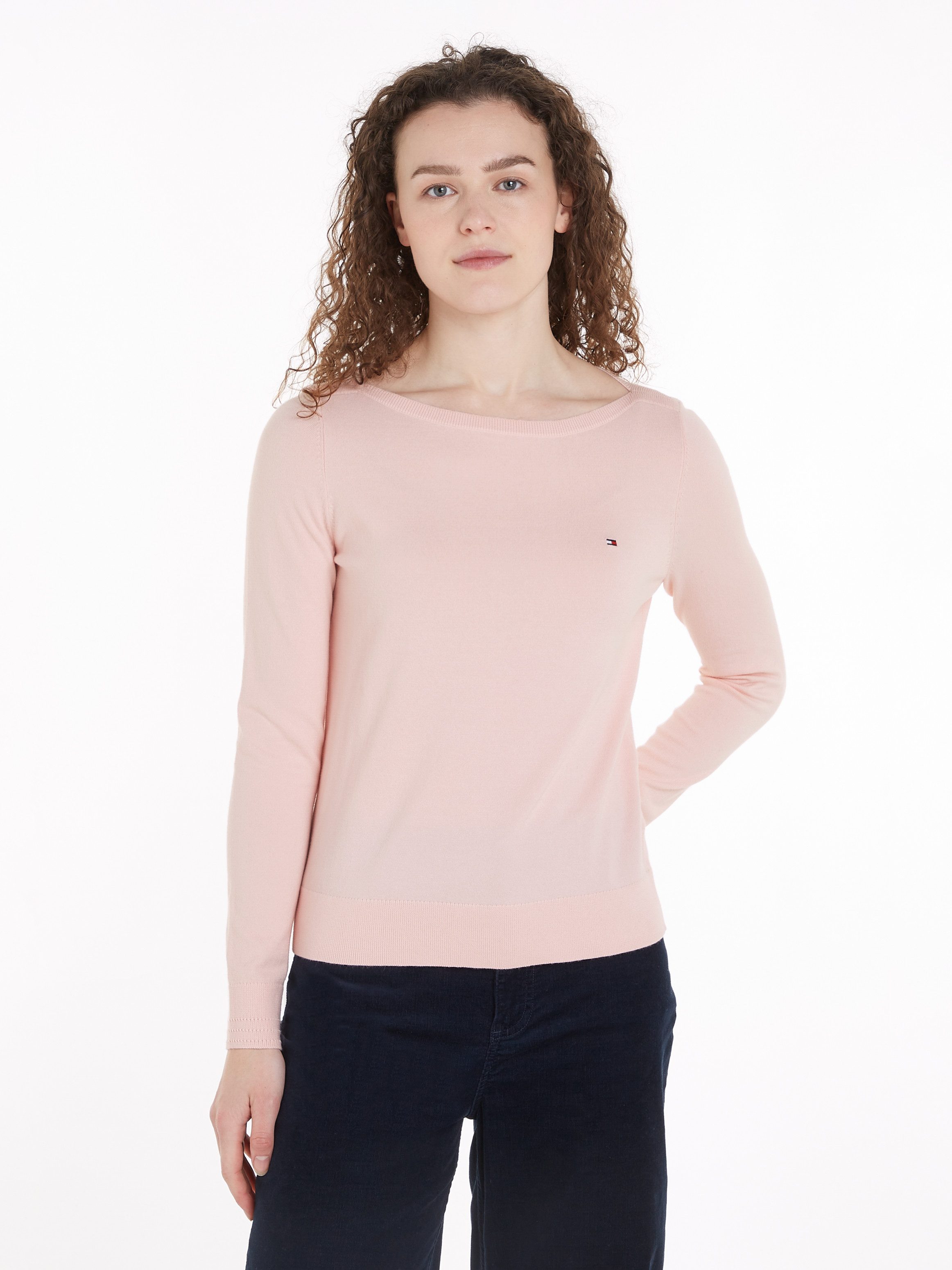 Tommy Hilfiger Gebreide trui CO JERSEY STITCH BOAT-NK SWEATER met -merklabel op de mouw