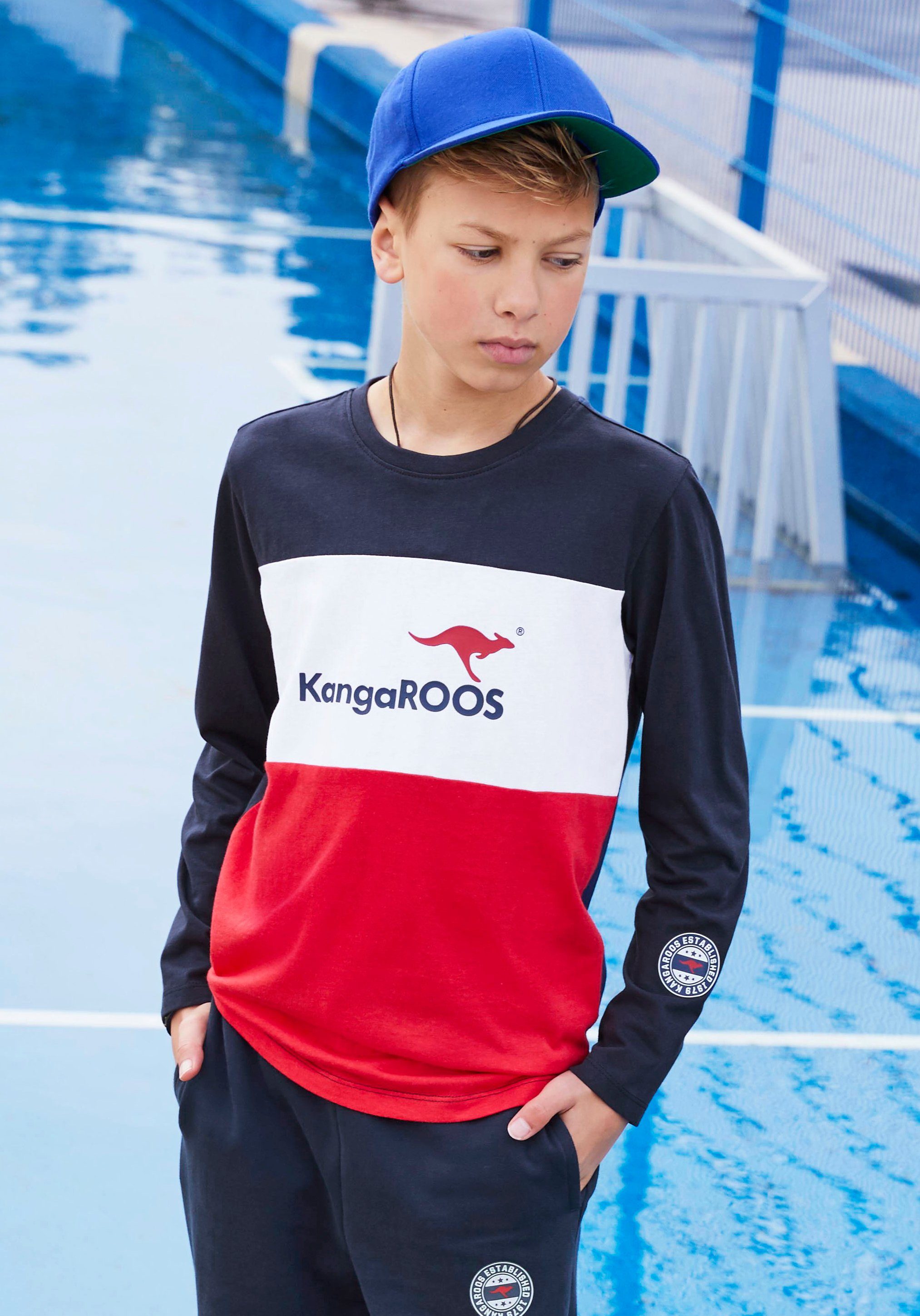 KangaROOS Shirt met lange mouwen In geweldig colorblocking-design Lange mouwen, basic pasvorm, met opvallende print