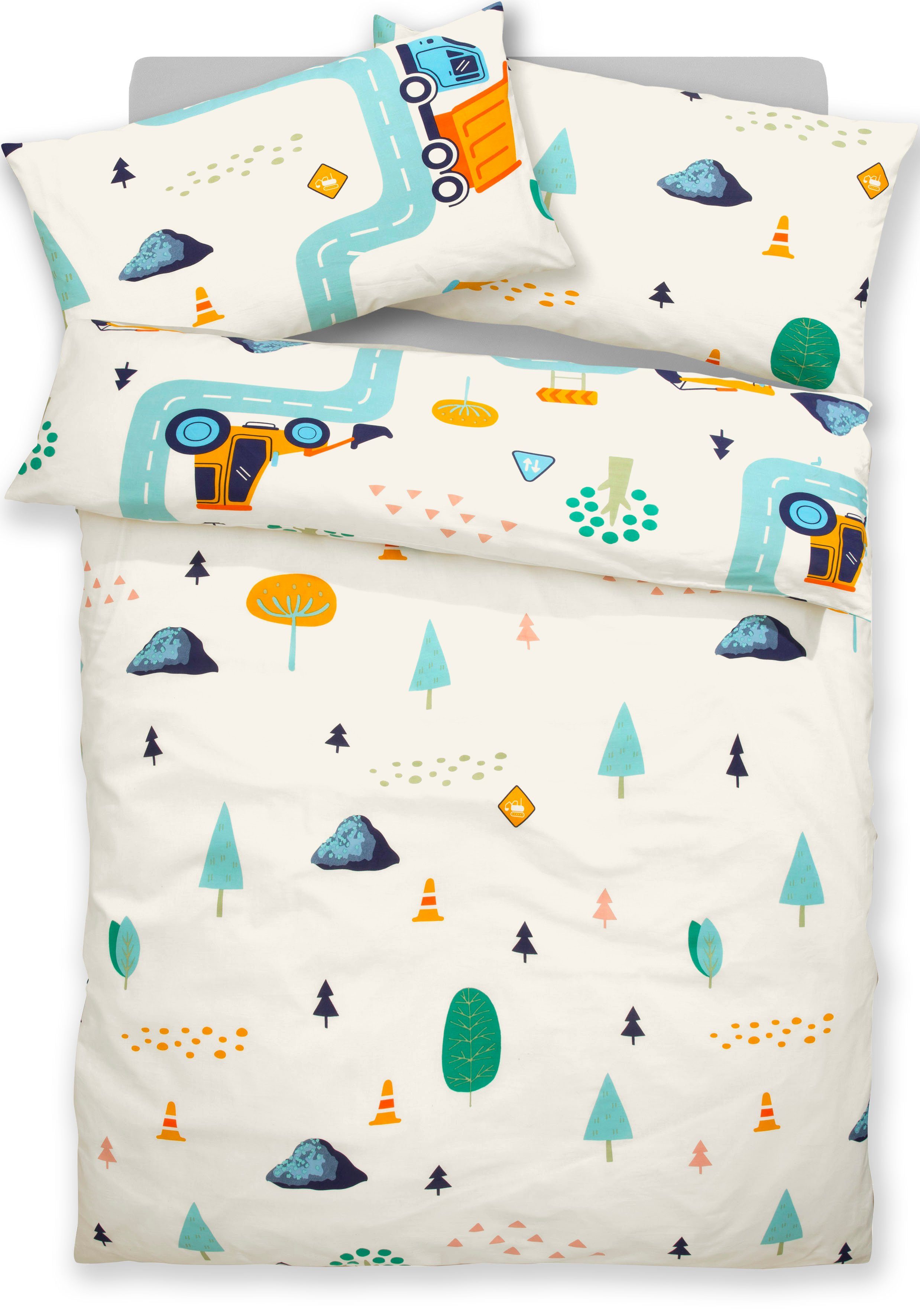 Lüttenhütt Kinderovertrekset Cuddlee in veel ontwerpen: dino, eenhoorn, ruimte, bouwplaats, hart, tractor, safari (2-delig)