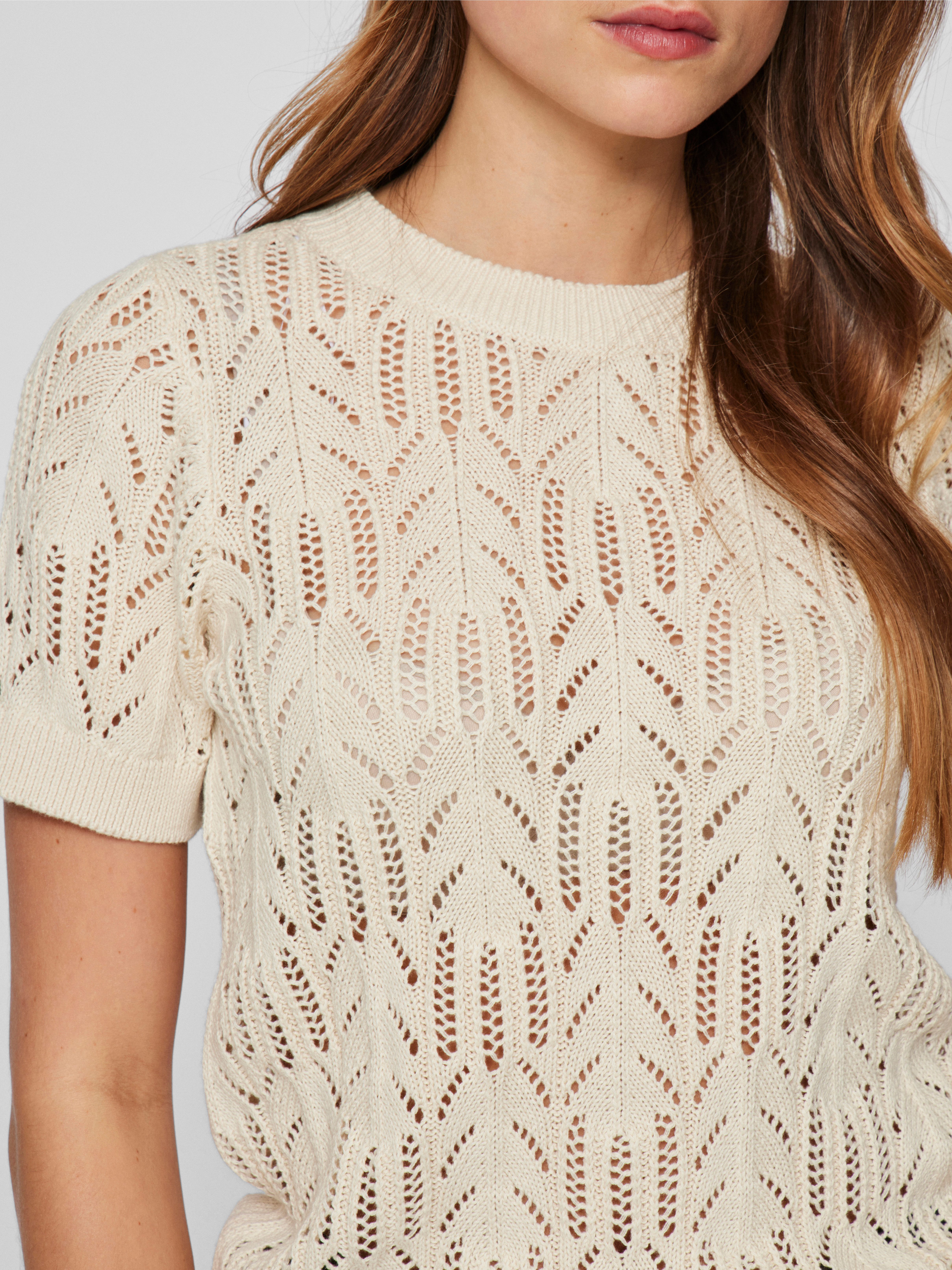 Vila Trui met korte mouwen VICOTTI S/S O-NECK KNIT TOP - NOOS