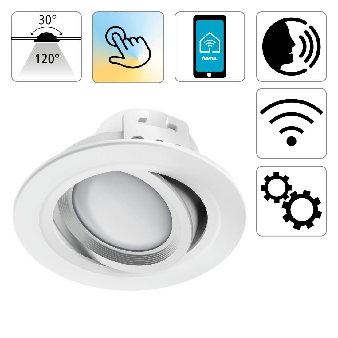 Hama Slimme ledlamp Wifi led inbouwspot, 5W, spraakbesturing, app-besturing, verstelbaar