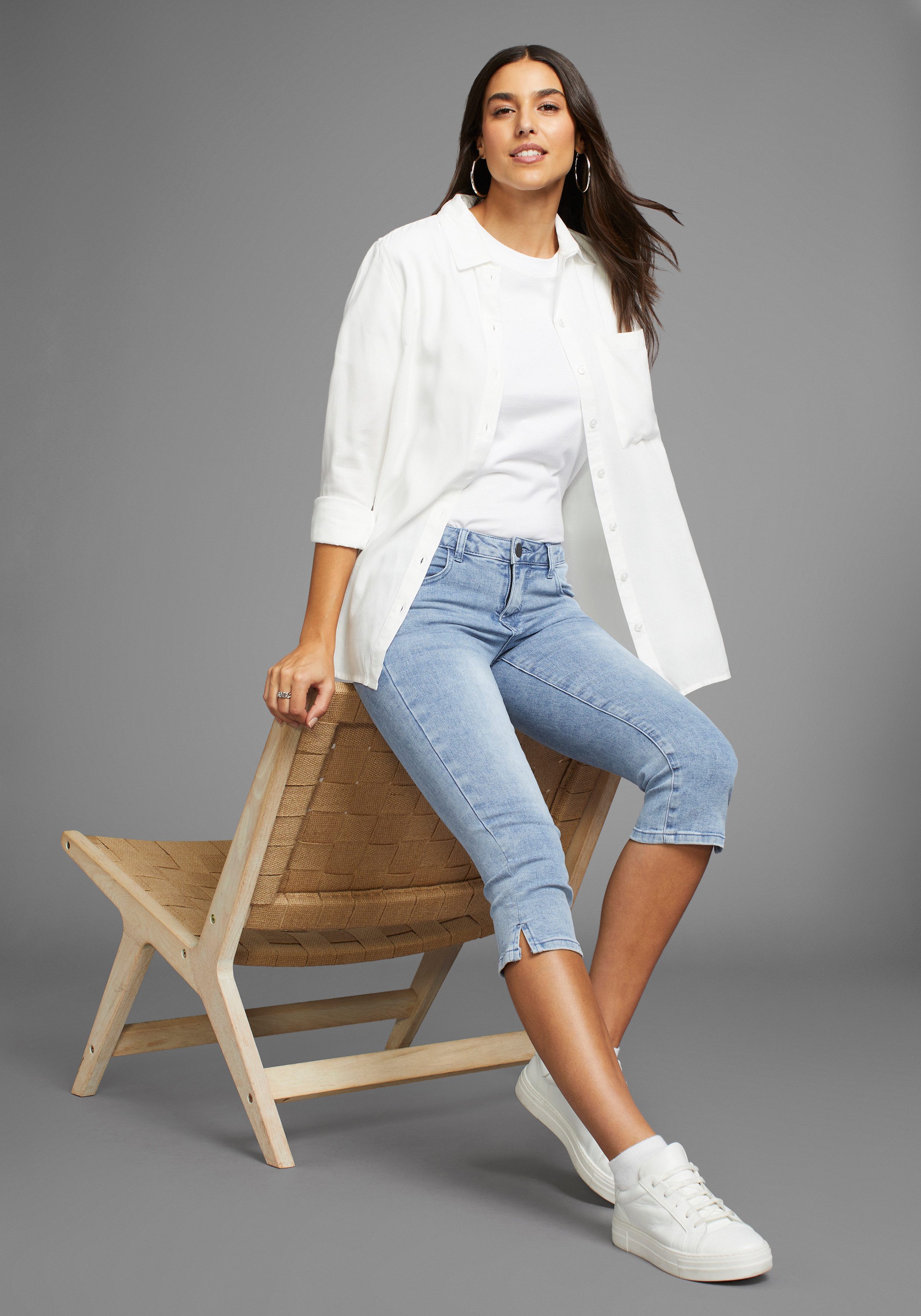 Arizona Capri jeans Ultra Stretch extra-strakke snit, modieuze beenafsluiting met split