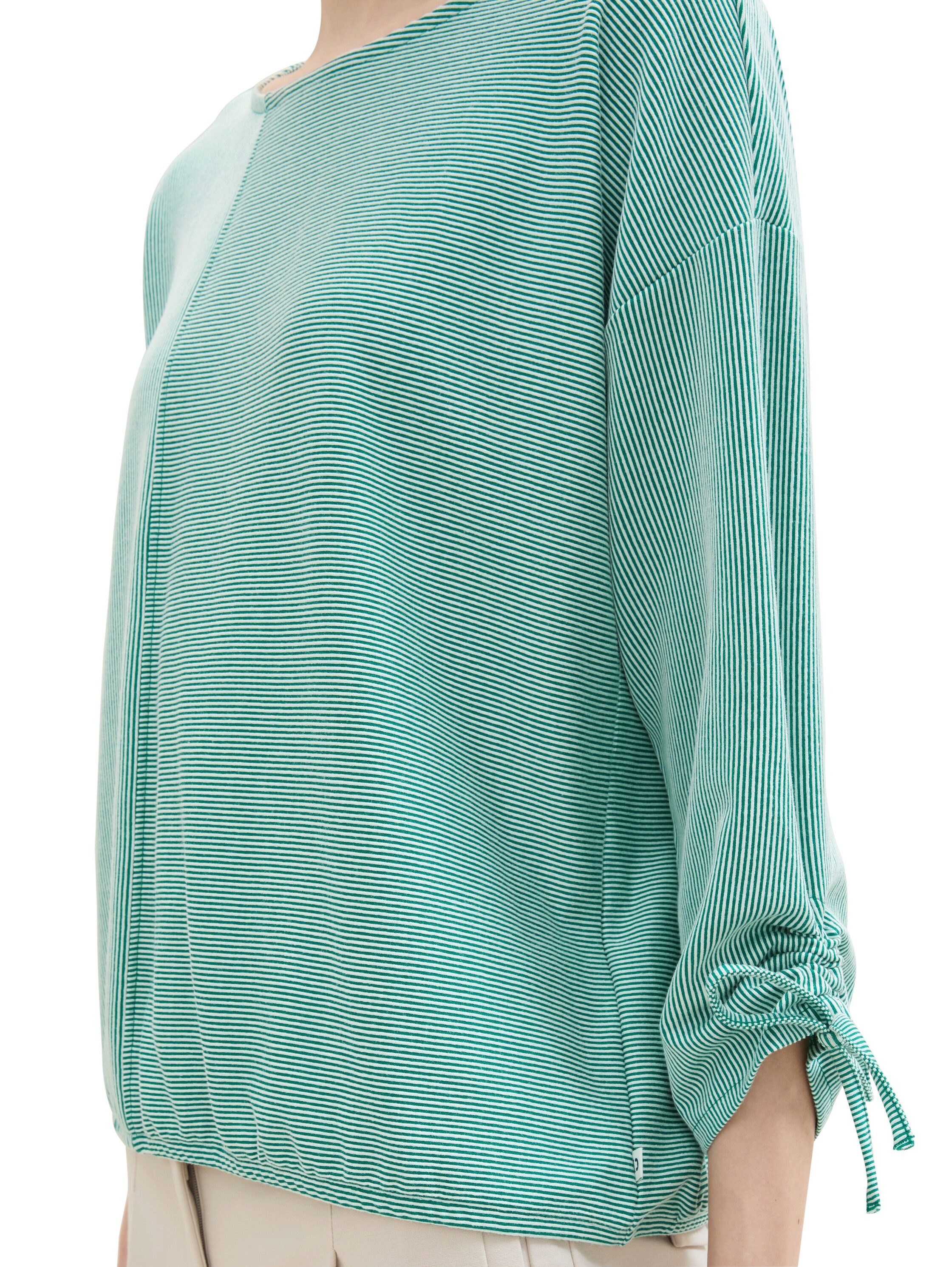 Tom Tailor Denim Shirt met 3 4 mouwen in fijne rib-look