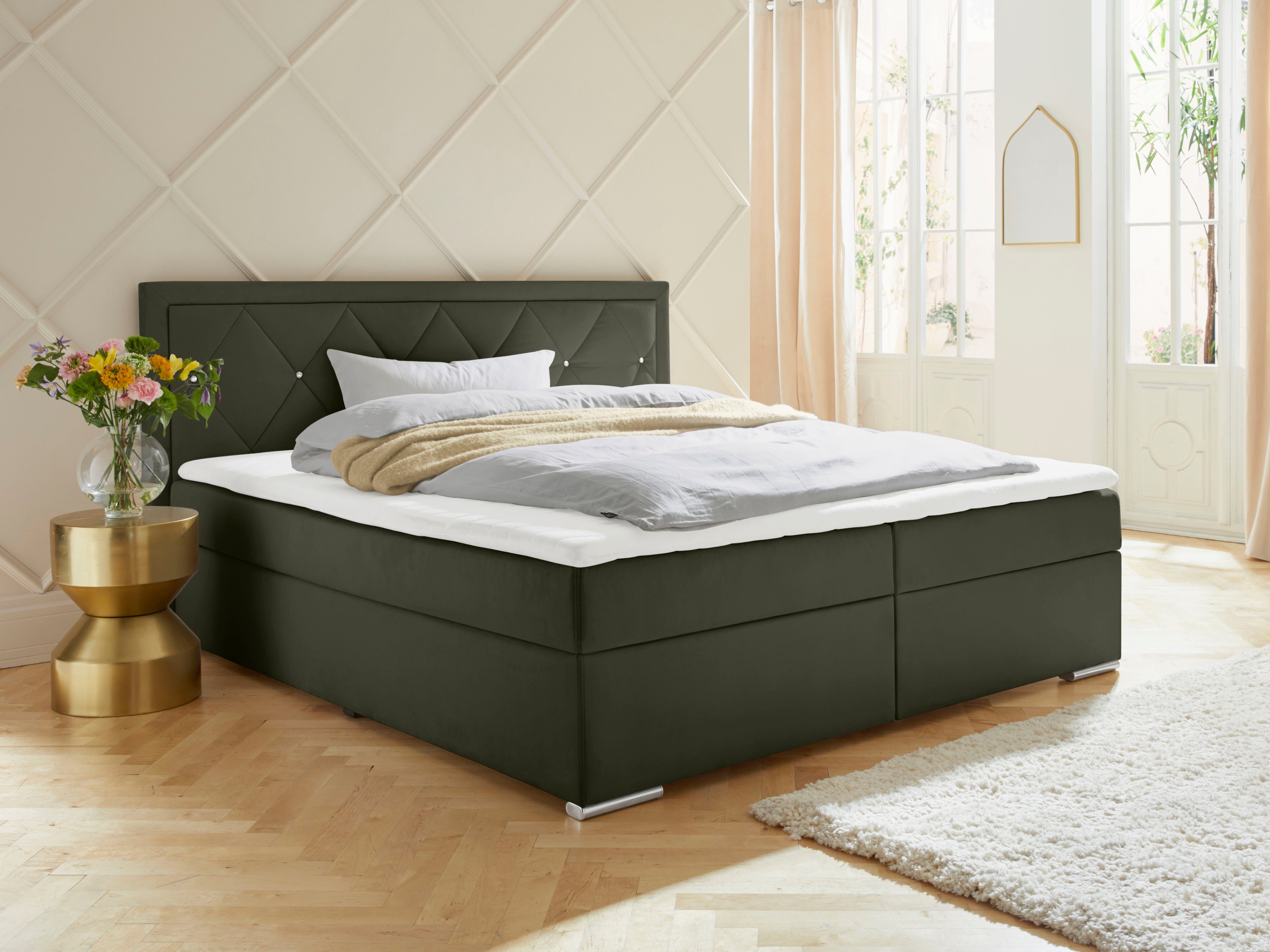 Leonique Boxspring Alfie, bestseller, optioneel met bedlade met strassteentjes in het hoofdbord, h2, h3 en h4 ter keuze