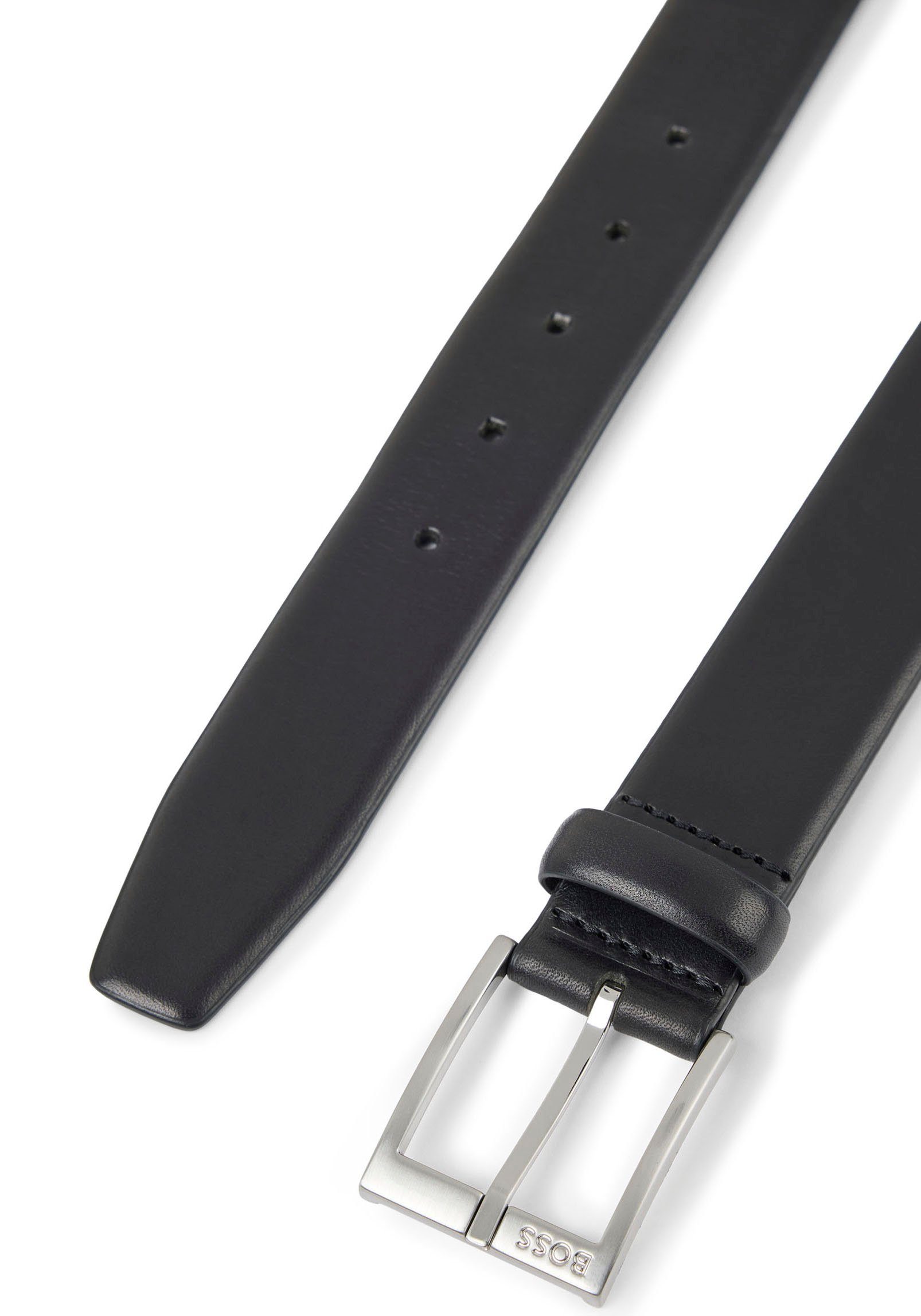 Boss Leren riem met vierkante sluiting en gegraveerd logo