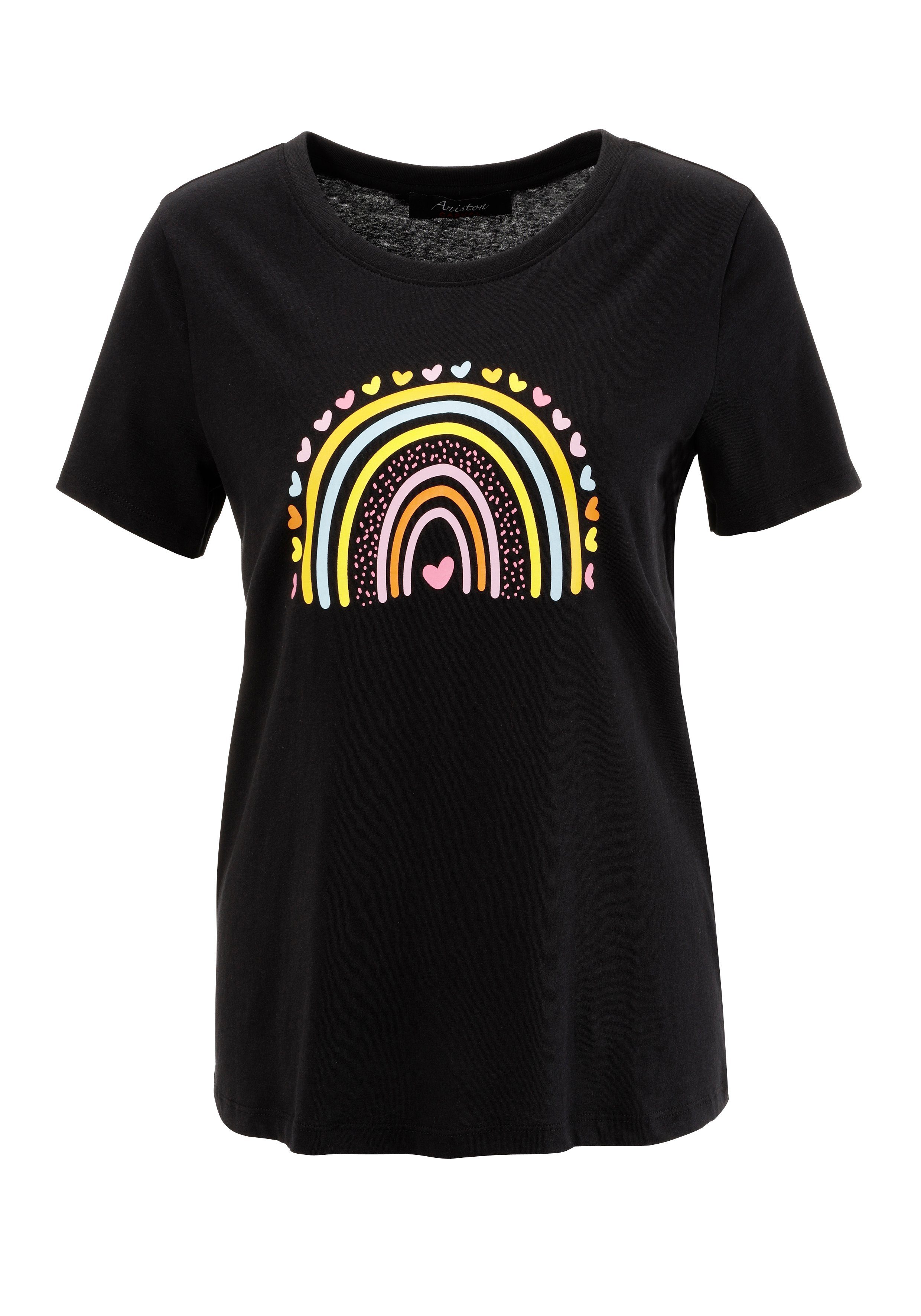 Aniston CASUAL T-shirt Bedrukte voorkant met kleurrijke bogen en hartjes NIEUWE COLLECTIE