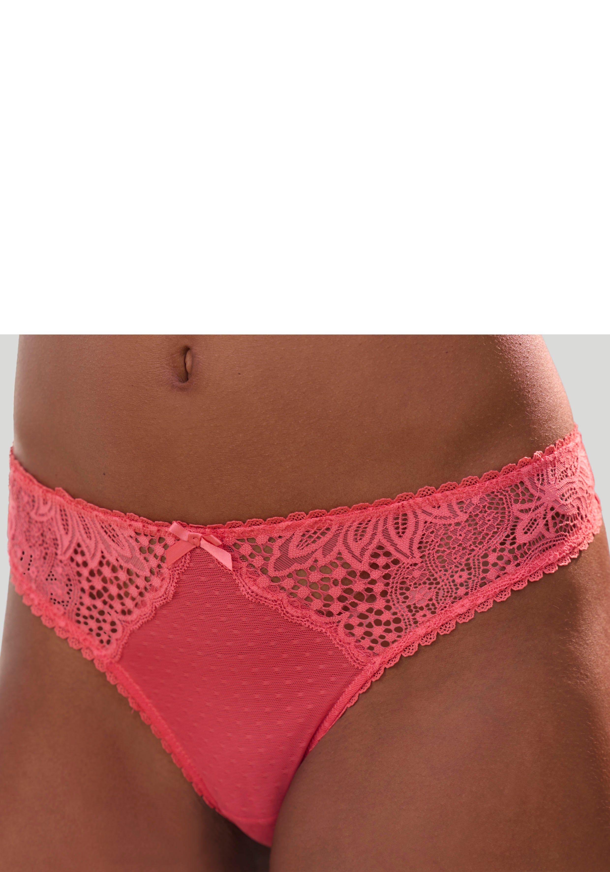 Vivance String met kanten inzetten opzij in gebloemde look dames strings maat 32/34 roze