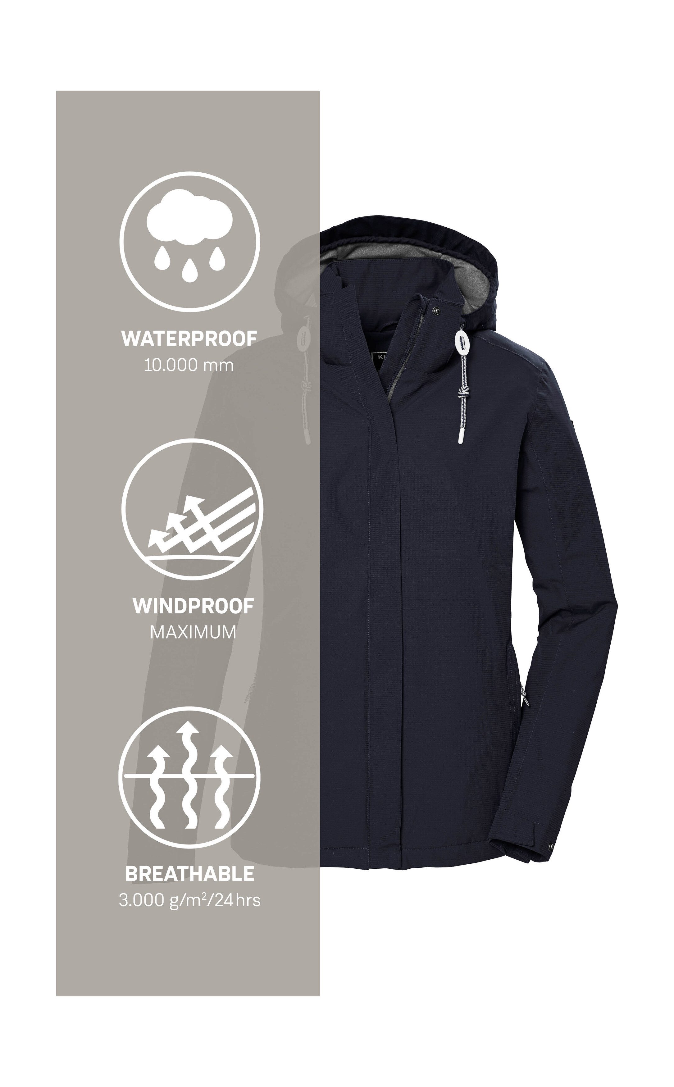 Killtec Outdoorjack KOS 61 WMN JCKT Waterdicht, ademend, afneembare capuchon, duurzame productie