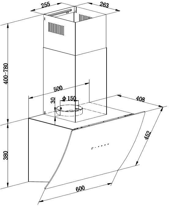 RESPEKTA Schuine wandkap CH 99060 60 cm, auto opening, 3 vermogensniveaus, geschikt voor afzuiging en recirculatie