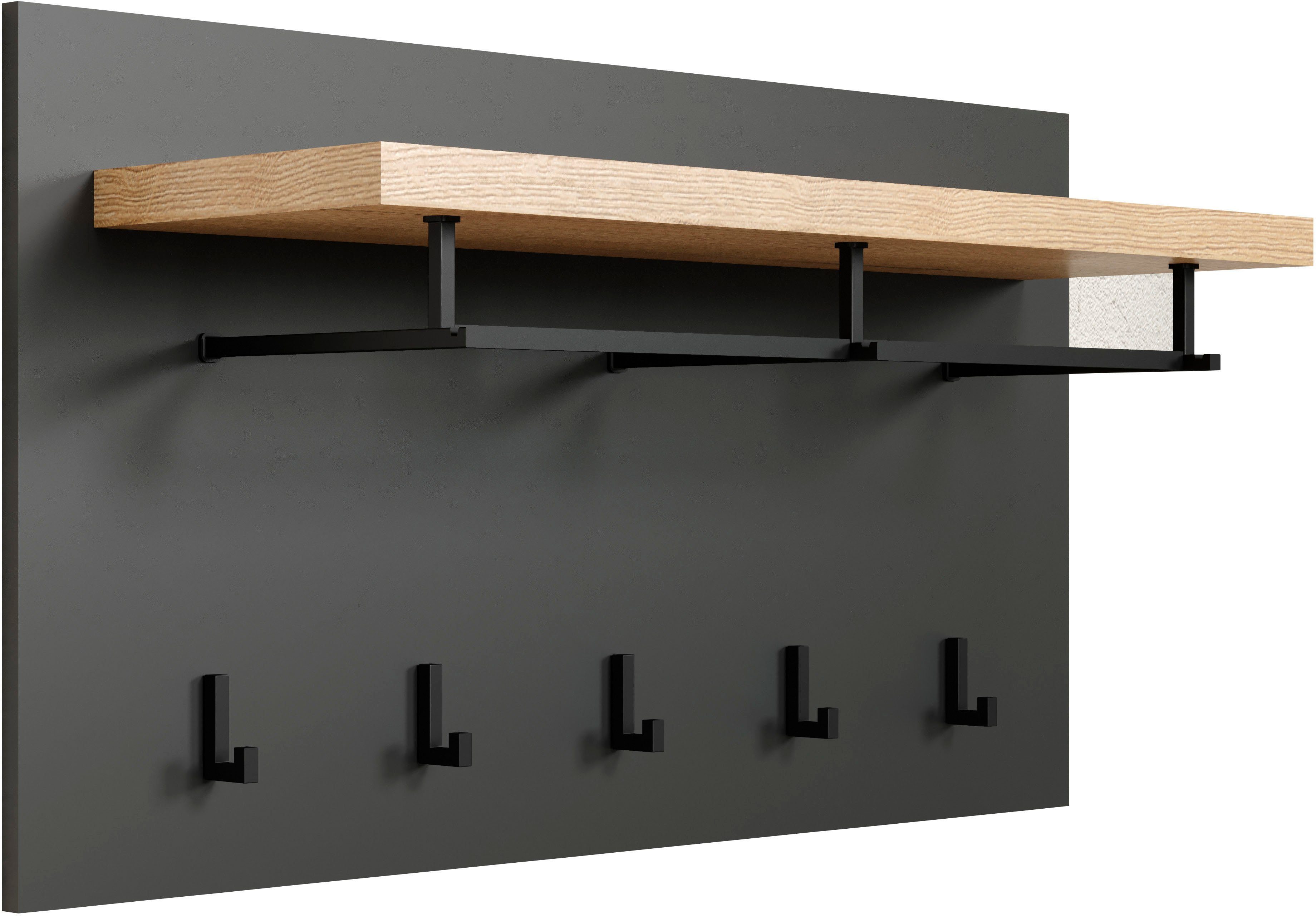 INOSIGN Kapstokpaneel Premont elegante wandpaneel met 5 haken, kledingstang - (b/d/h) 90/27/50 cm (1 stuk)