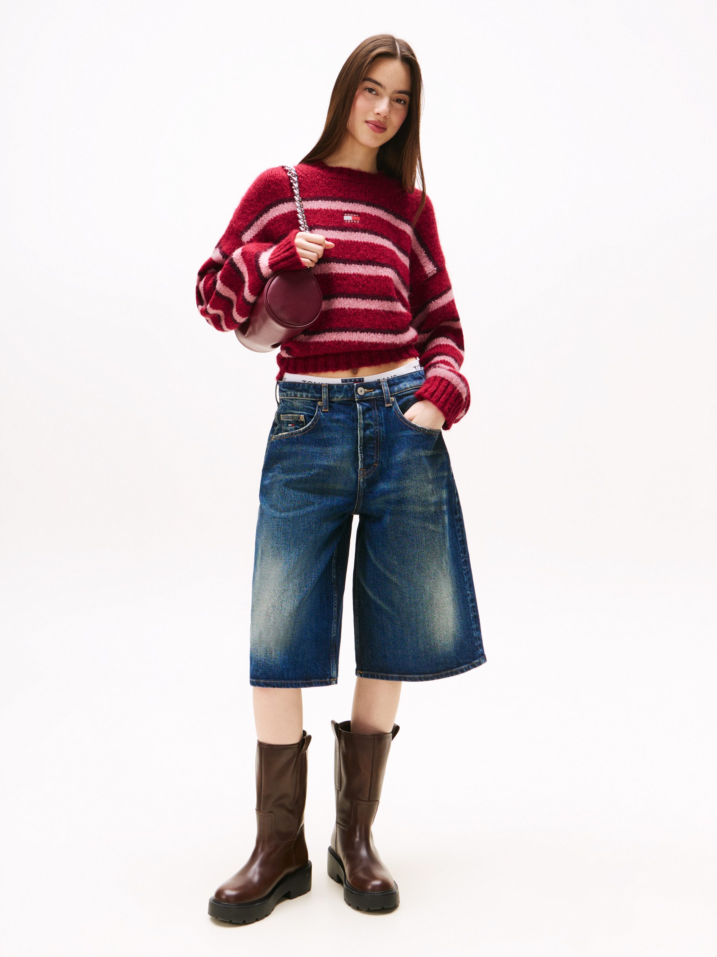 TOMMY JEANS Trui met ronde hals TJW BADGE STRIPE FLUFFY SWEATER