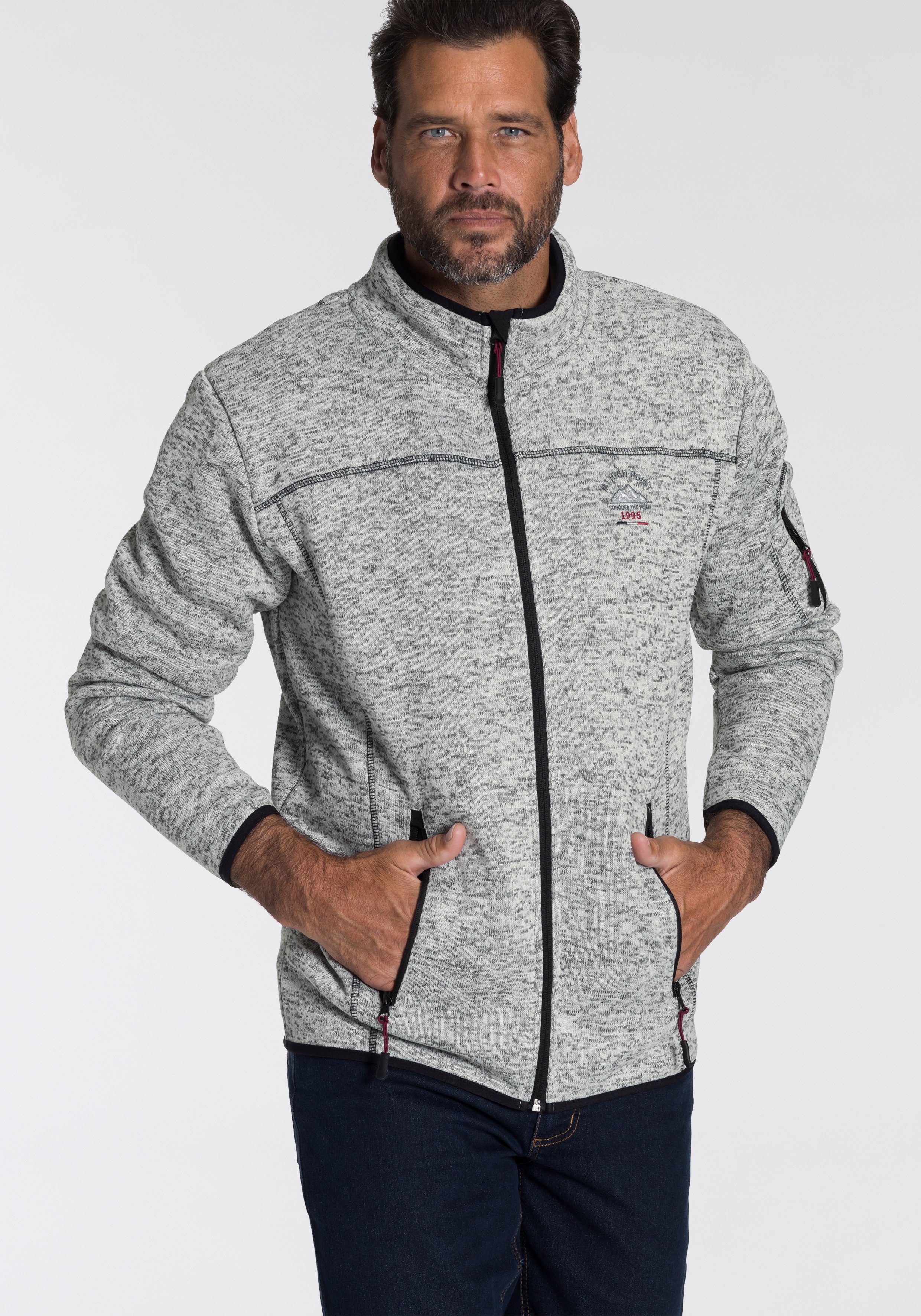 Man's World Gebreid fleecejack voor de herfst, met ritszakken, met staande kraag