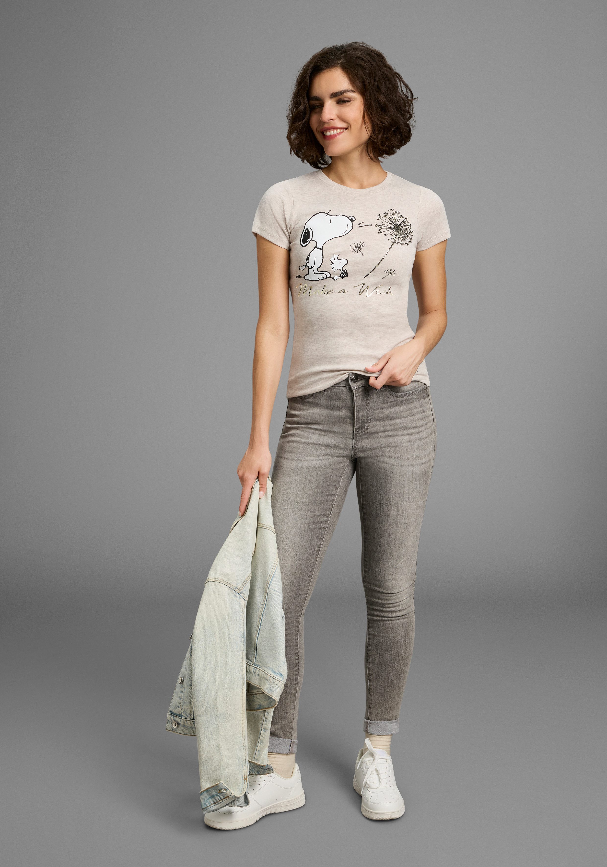 KangaROOS Shirt met korte mouwen zeer figuurvolgende pasvorm, bedrukt, gemêleerd en metallic look