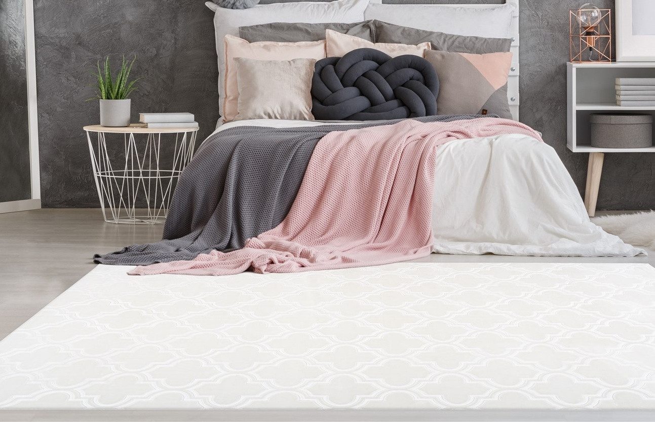 my home Loper Triana geometrisch & modern 3d-design, korte pool, behaaglijk, brug lopers maat 80x300 cm wit