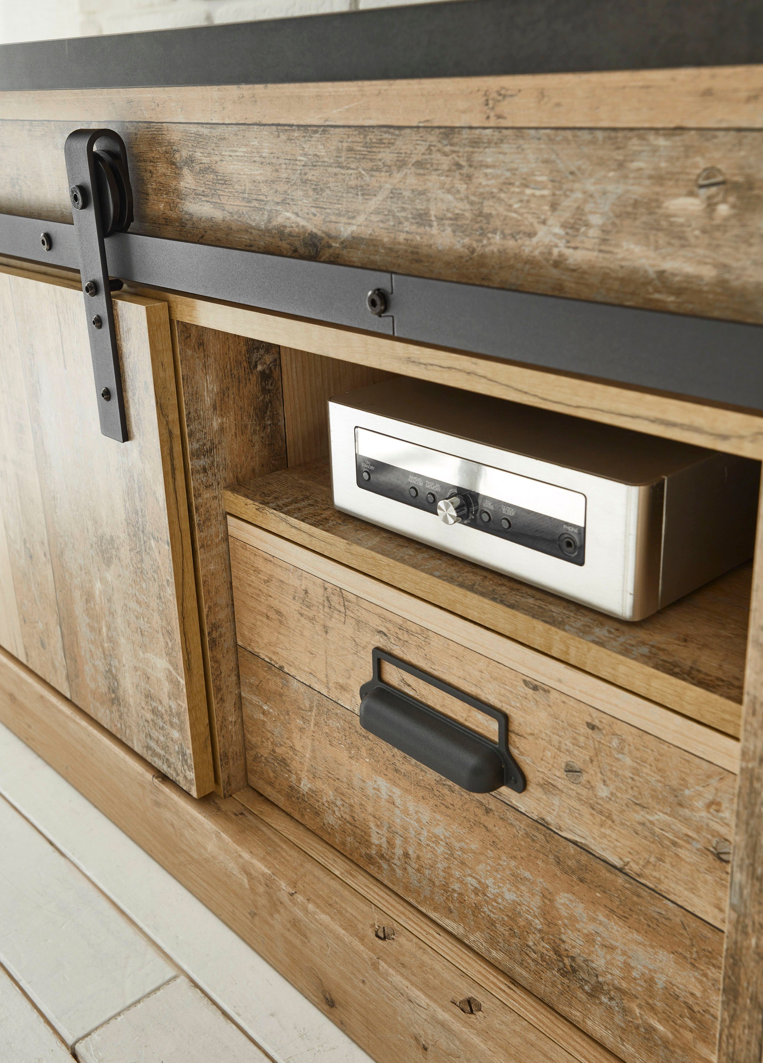 Home affaire Tv-meubel Sherwood Houtdecor, met schuurdeurbeslag en apothekersgreep, breedte 162 cm