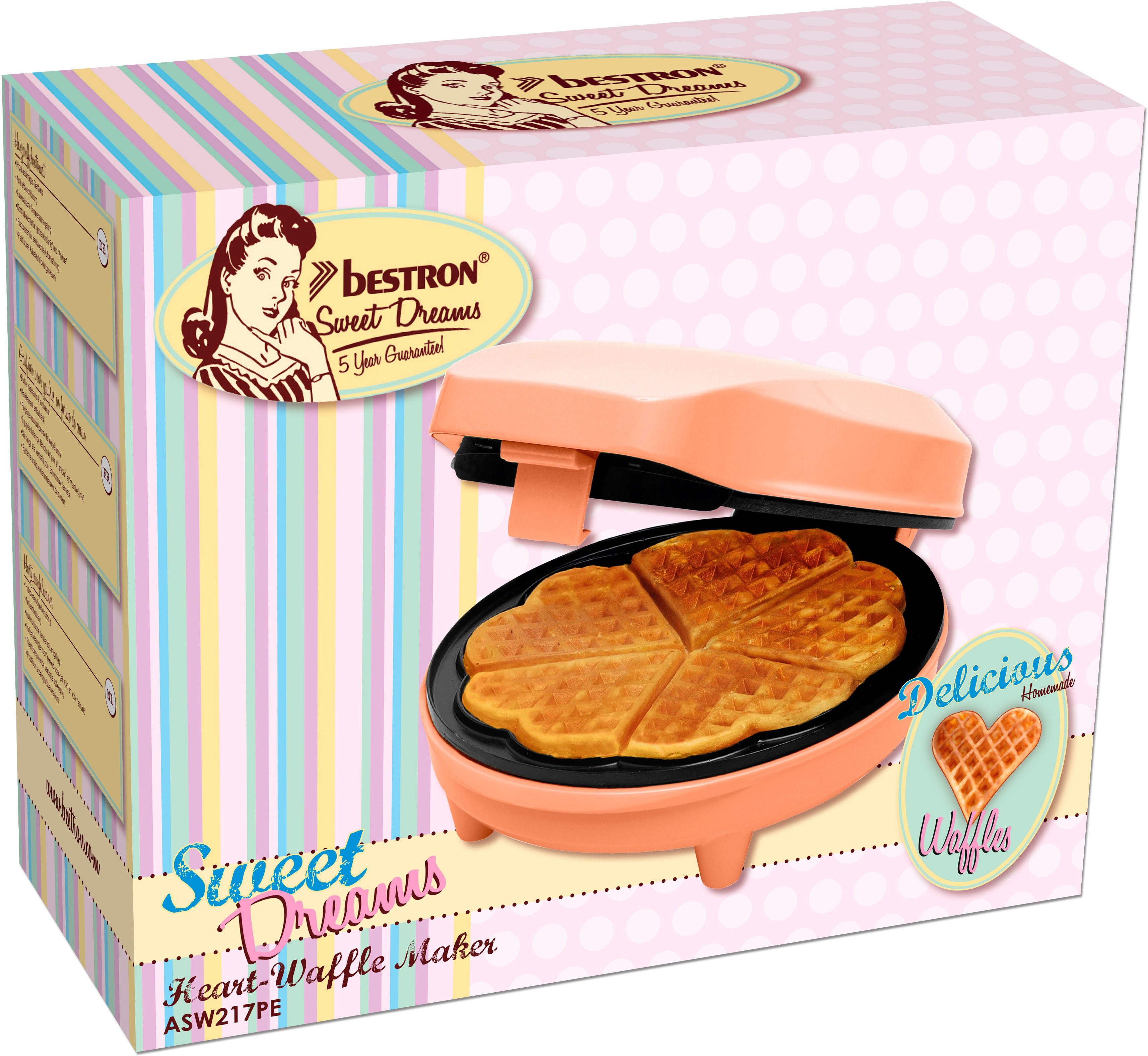 bestron Wafelijzer ASW217 voor klassieke hartvormige wafels, met antiaanbaklaag, retrodesign