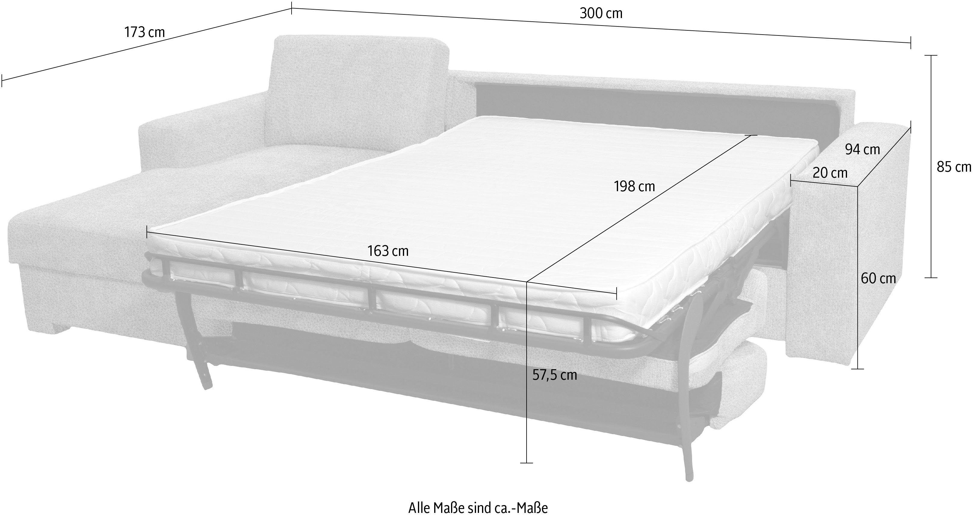 Home affaire Hoekbank Roma "L" slaapfunctie, met ondervering Matras hoogte 14 cm, ligmaat ca 163x198 cm, L-vorm