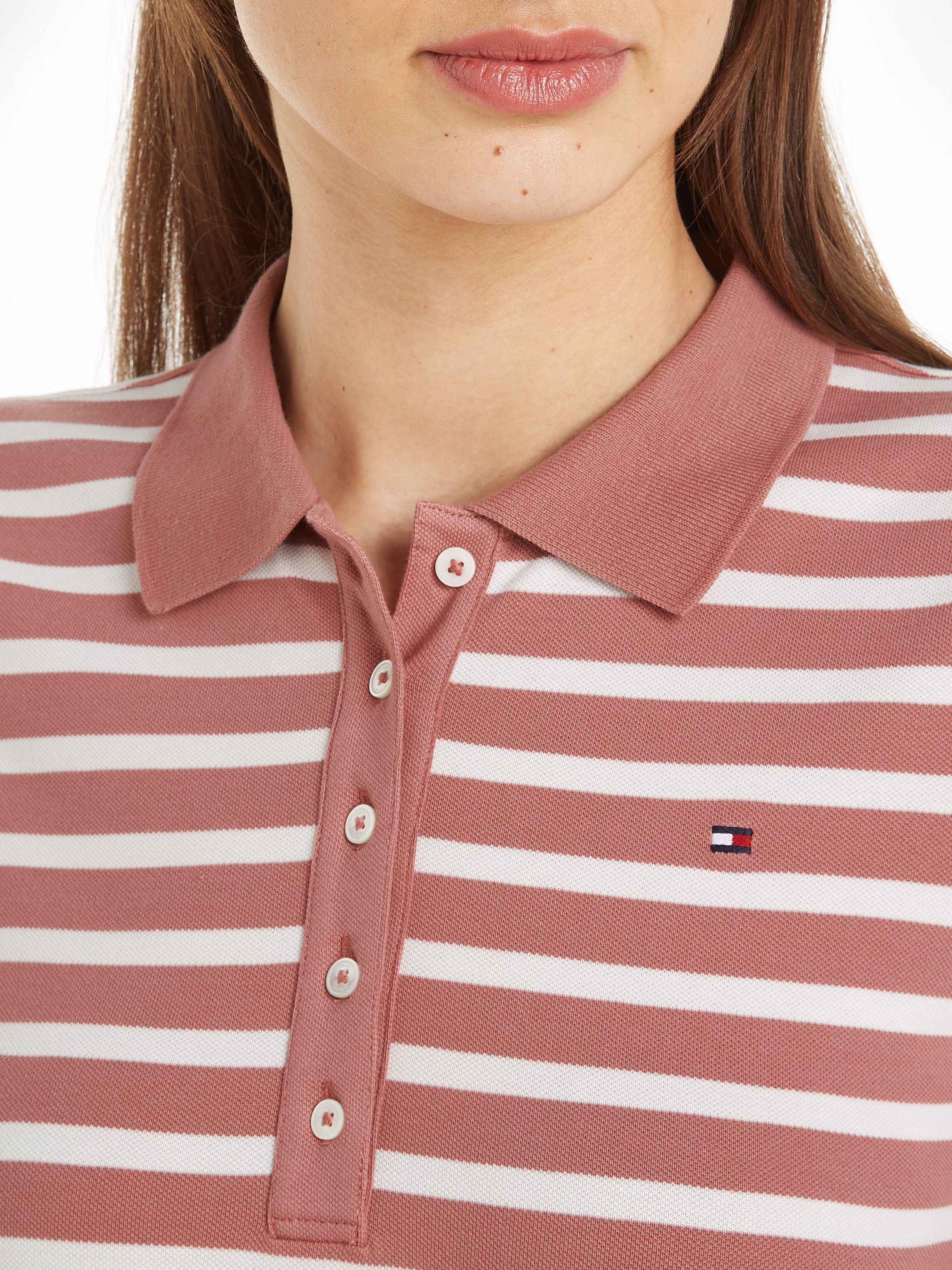 Tommy Hilfiger Poloshirt 1985 SLIM PIQUE STRIPE POLO SS met discreet geborduurd tommy hilfiger logo