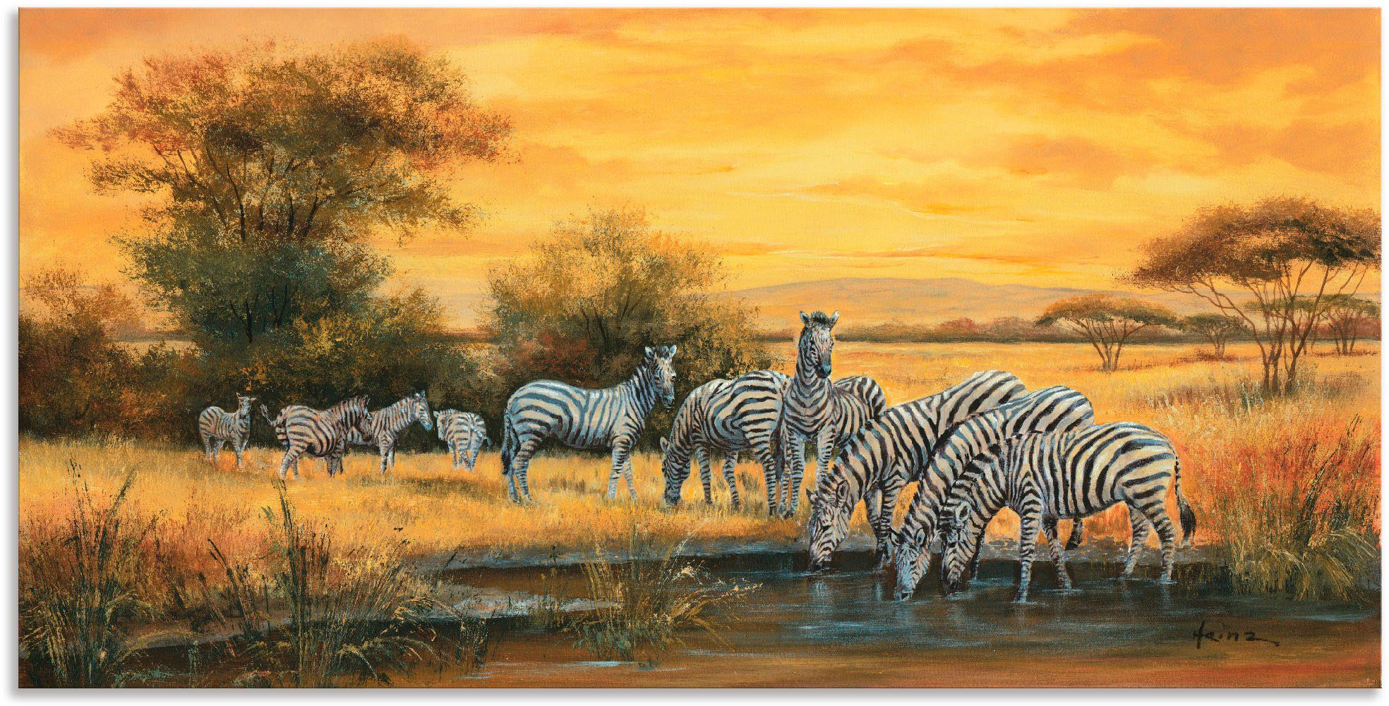 Artland Artprint Zebra’s op de steppe in vele afmetingen & productsoorten - artprint van aluminium / artprint voor buiten, artprint op linnen, poster, muursticker / wandfolie ook g