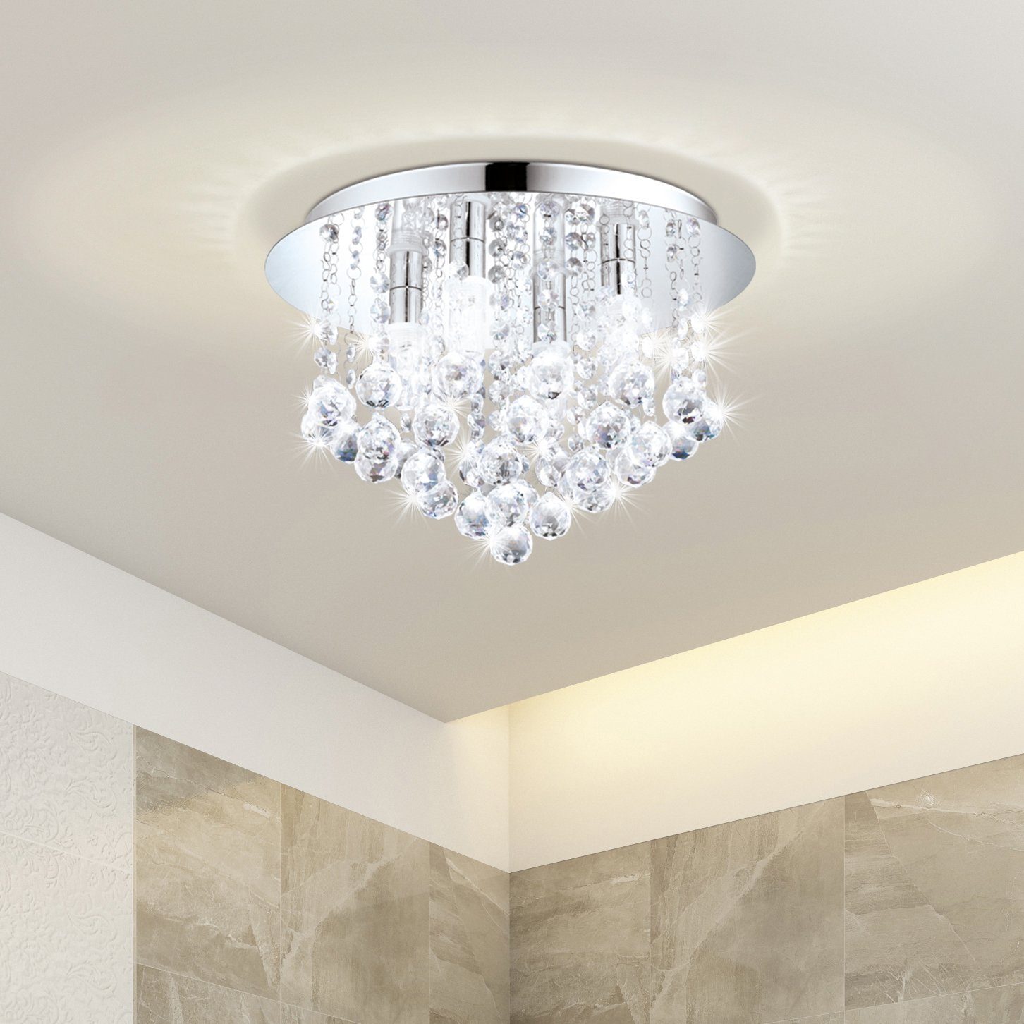 EGLO Led-plafondlamp ALMONTE chroom / ø50 x h30 cm / inclusief 8x g9 (elk 3w) / spatwaterdicht (1 stuk)