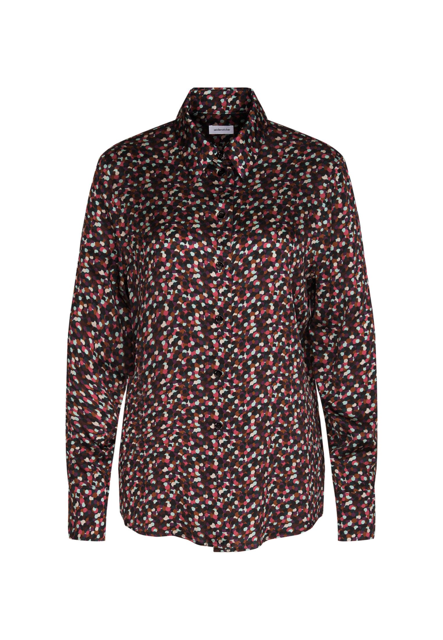 seidensticker Overhemdblouse Zwarte roos Lange mouwen kraag print